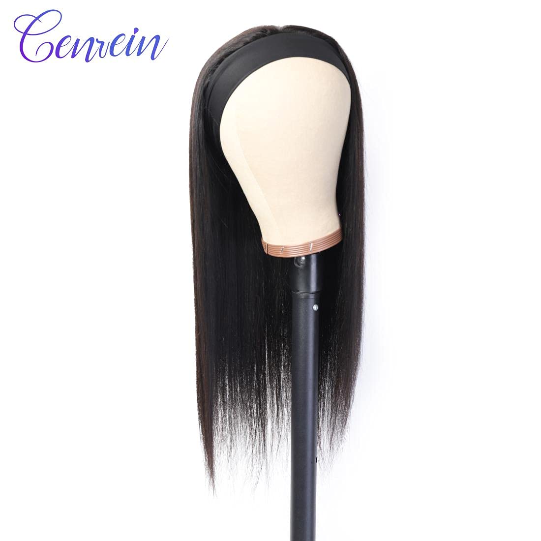 Brazilian Straight Headband Wigs for Black Women - 150% Density Glueless Machine Made Wig with No Lace Front - 18 Inch Natural Color Headband Wig for Daily Wear, Parties & Special Occasions