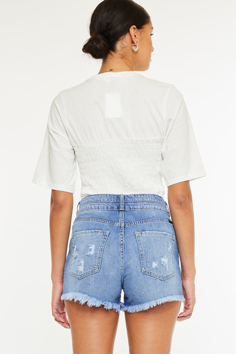 Farah Essentials High Rise Mom Shorts - Women's Comfortable Stretchy Denim Shorts for Casual Wear & Summer Outfits