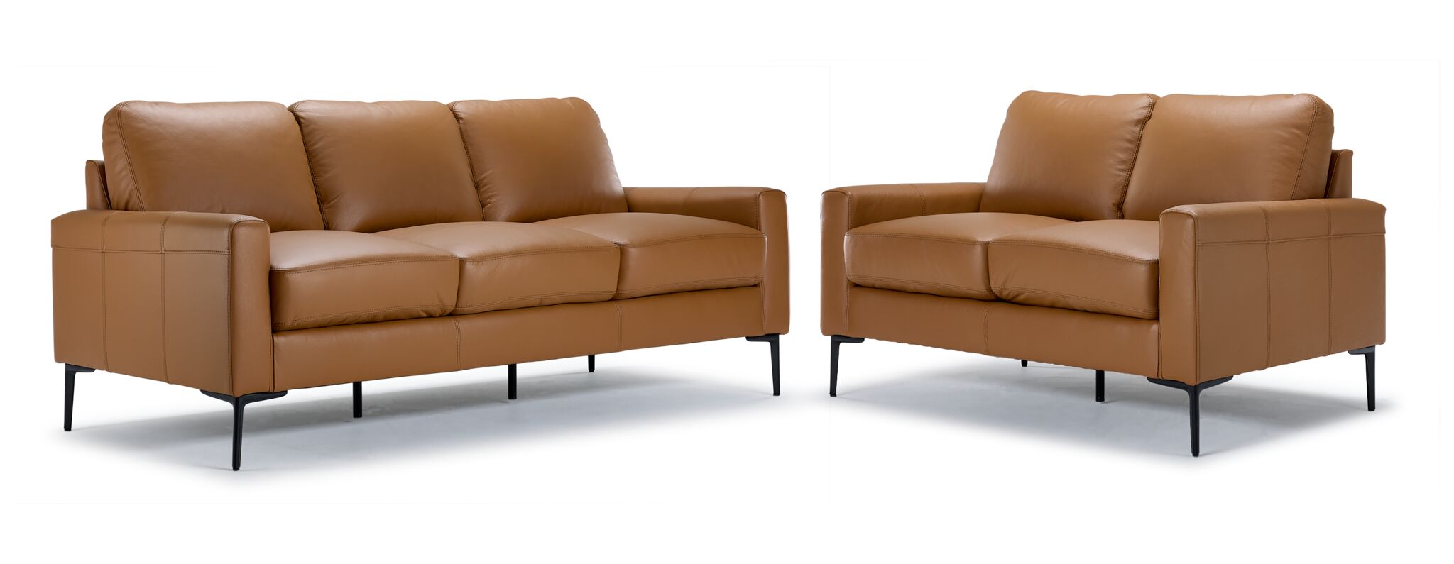 Premium Chito Leather Sofa and Loveseat Set in Saddle Brown - Luxurious Living Room Furniture for Home & Office Decor