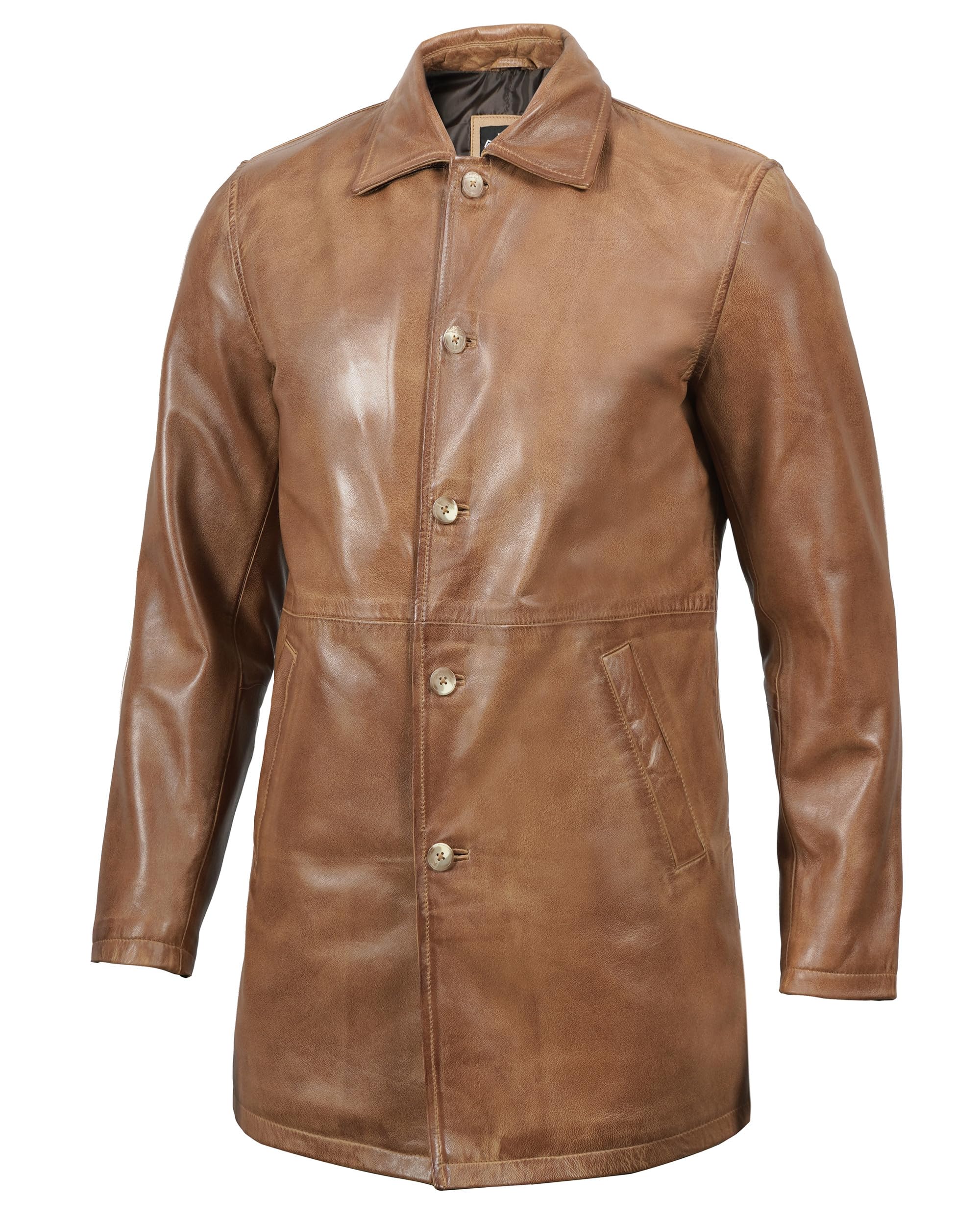 Decrum Genuine Leather Coat for Men - Classic Long Winter Carcoat Style Jacket | Warm & Stylish Outerwear for Casual, Office & Outdoor Activities