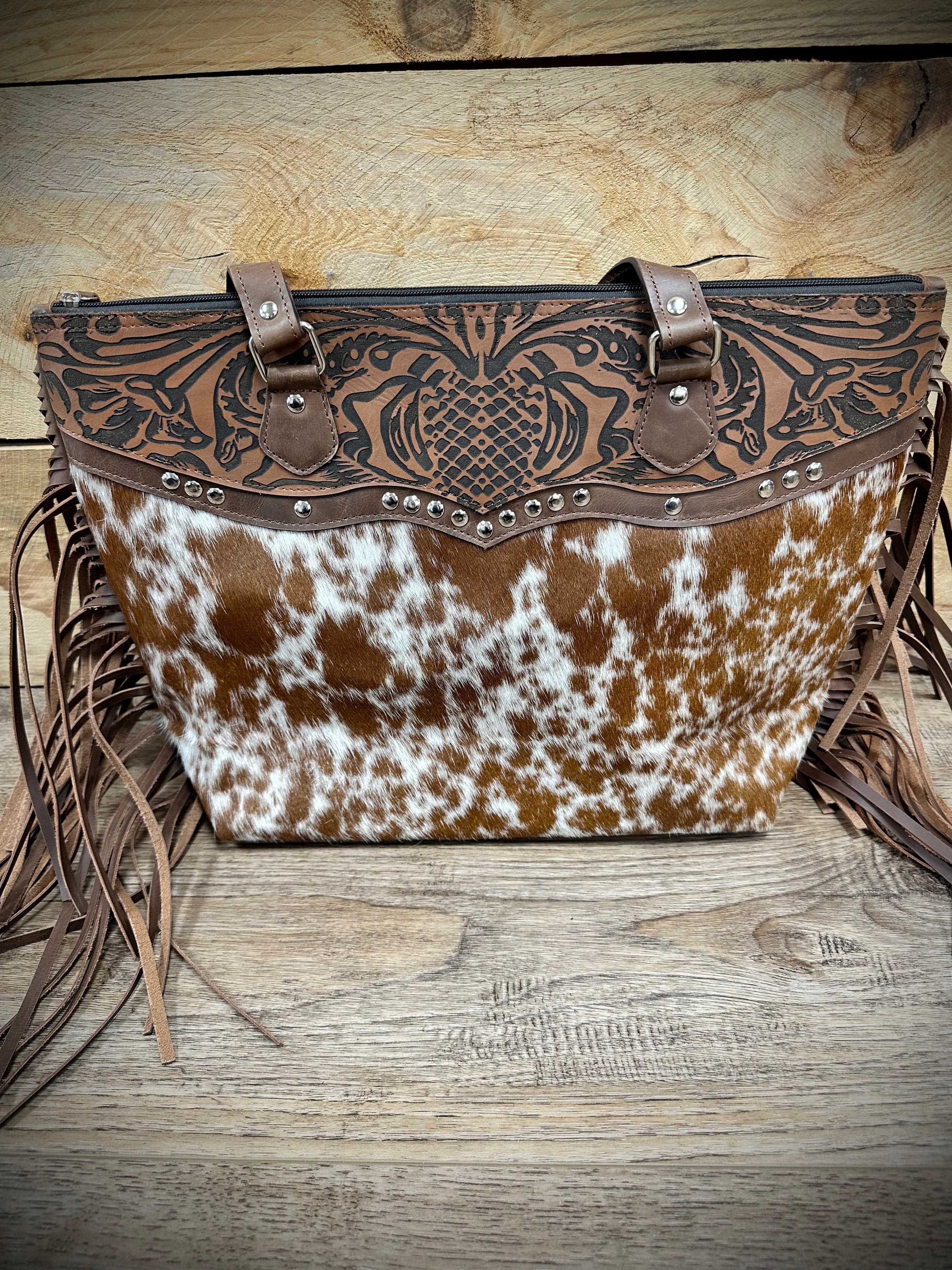 Stylish Women's Brown Leather CH Handbag with Fringe - Perfect for Work, Travel & Evening Out