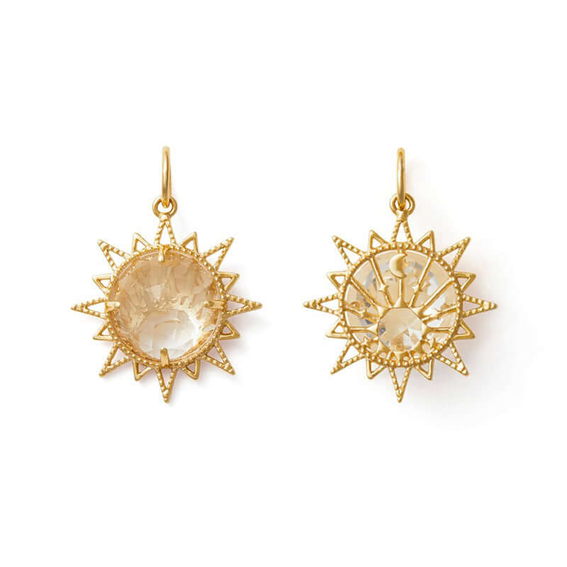 14K Gold Clear Quartz Sun Pendant Necklace Set - Elegant Spiritual Jewelry for Women | Perfect for Meditation, Yoga & Energy Healing | TB1475