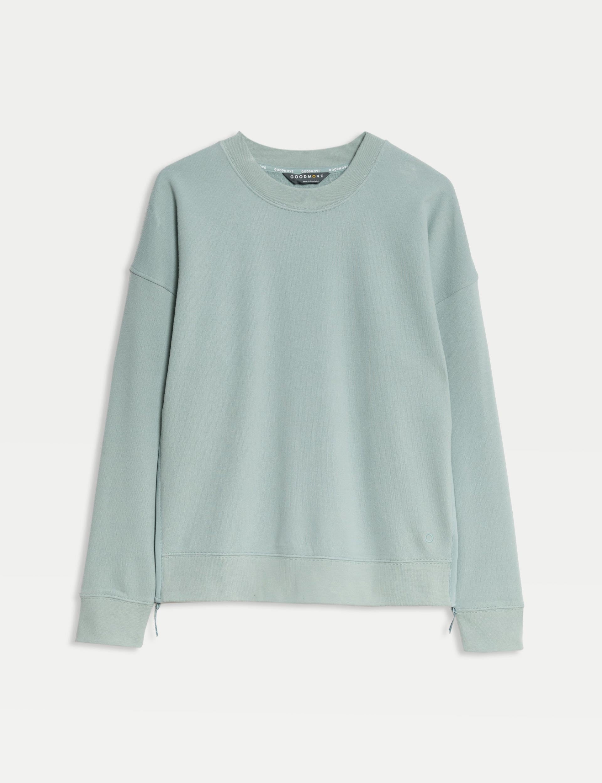 Soft Cotton Rich Mesh Panel Relaxed Sweatshirt - Light Mint Green | Comfortable Casual Wear for Women | Perfect for Lounge, Yoga & Everyday Outfits