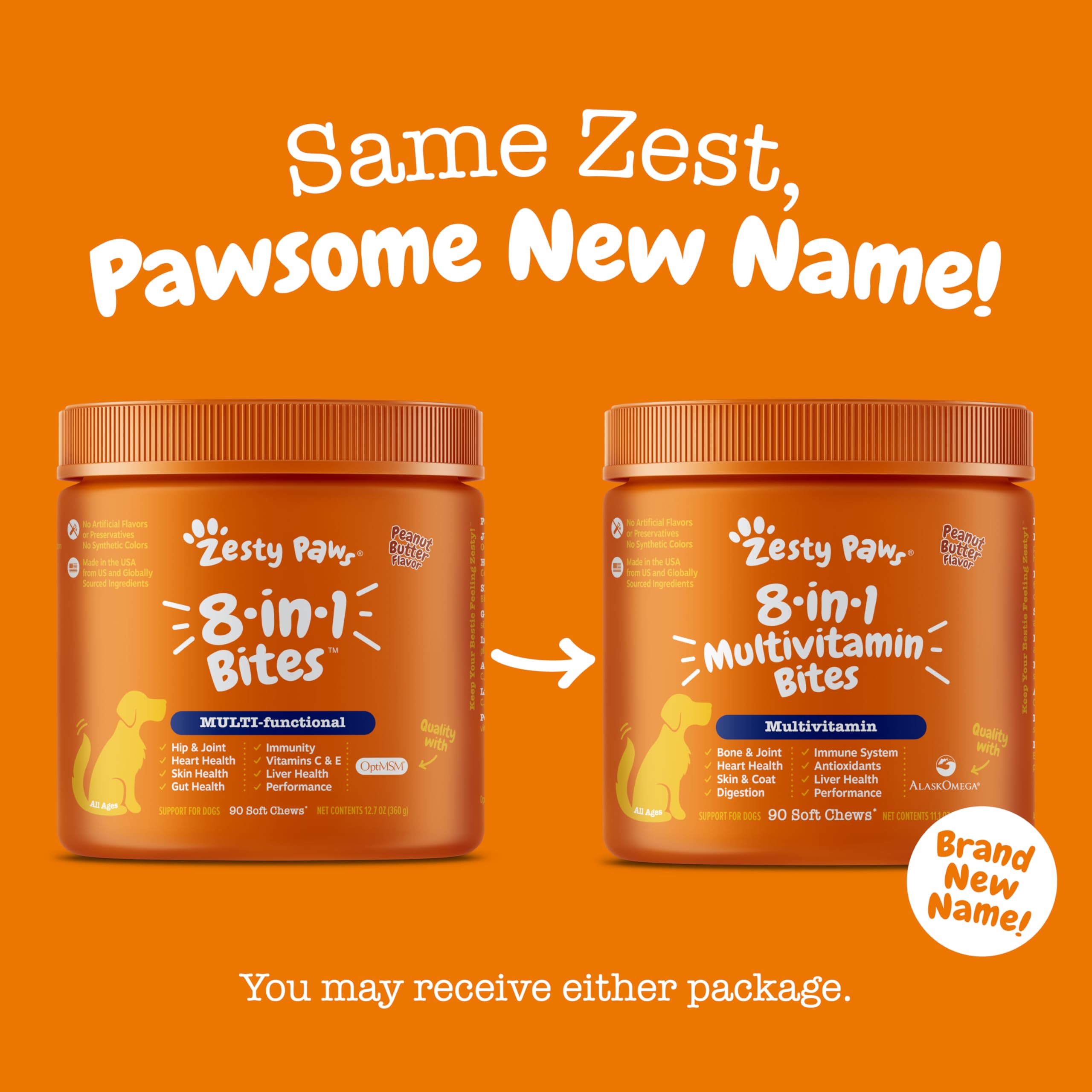 Zesty Paws Multivitamin Dog Treats with Glucosamine, Chondroitin, Probiotics & Digestive Enzymes - Grain Free Supplement for Joint, Skin & Coat Health - Peanut Butter Flavor (90 Count) - Perfect for Active Dogs & Senior Pets