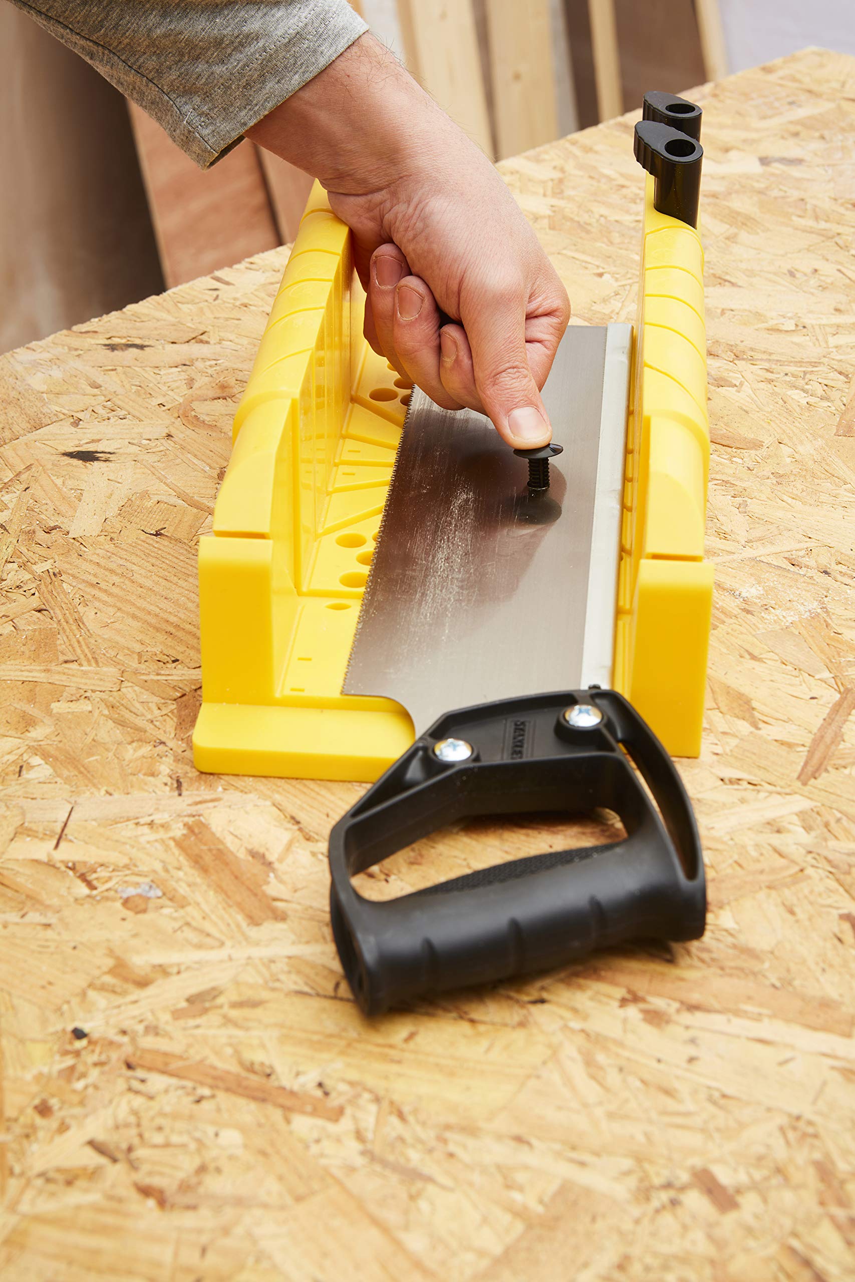 Stanley 1-20-600 Saw Storage Miter Box with Included Saw - Durable Black Woodworking Tool for Precise Angle Cuts | Perfect for DIY Projects, Carpentry & Home Renovations