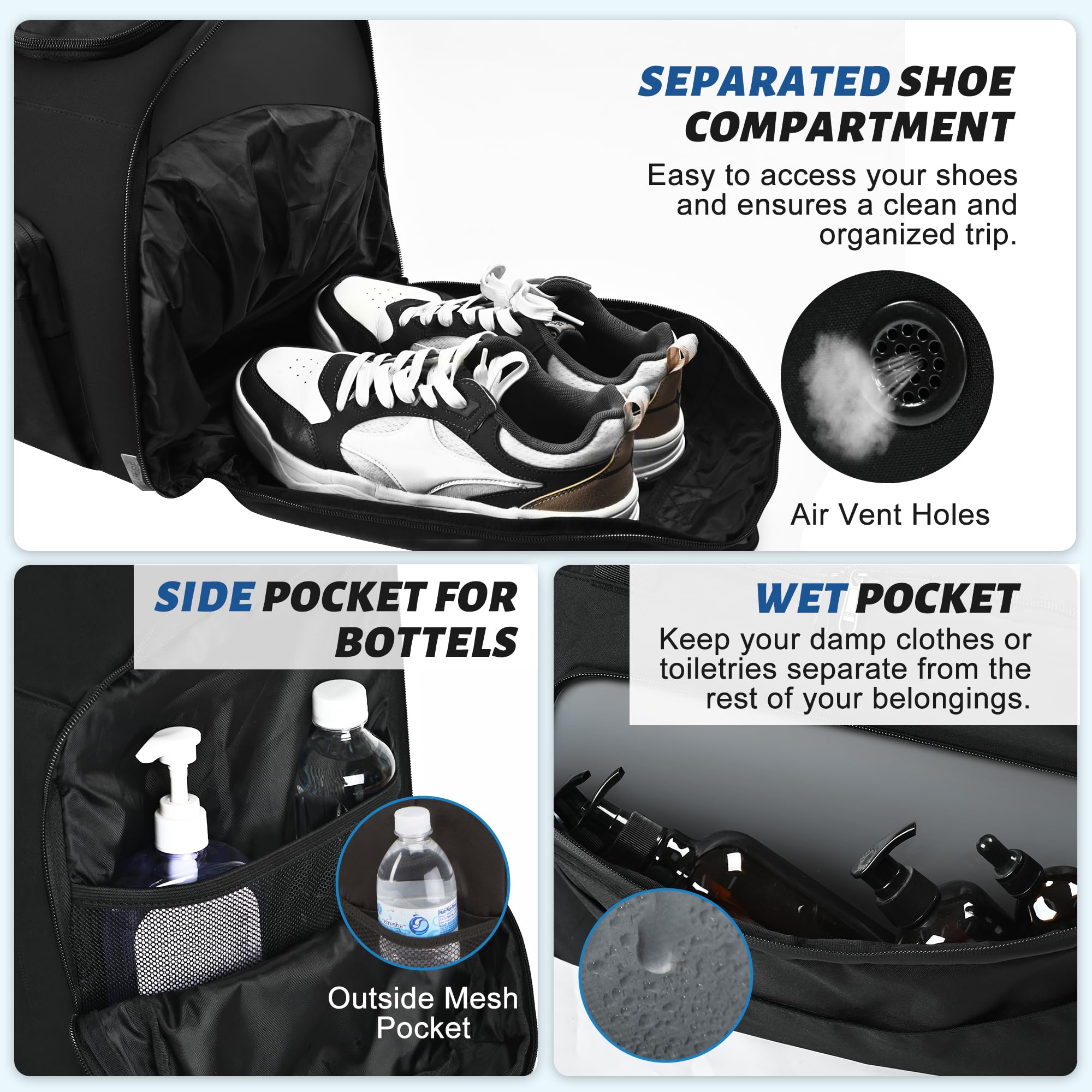**Men's Travel Duffle Bag with Shoe Compartment & Wet Pocket - Carry On Luggage with Luggage Sleeve - Perfect for Gym, Overnight Trips & Weekend Getaways**