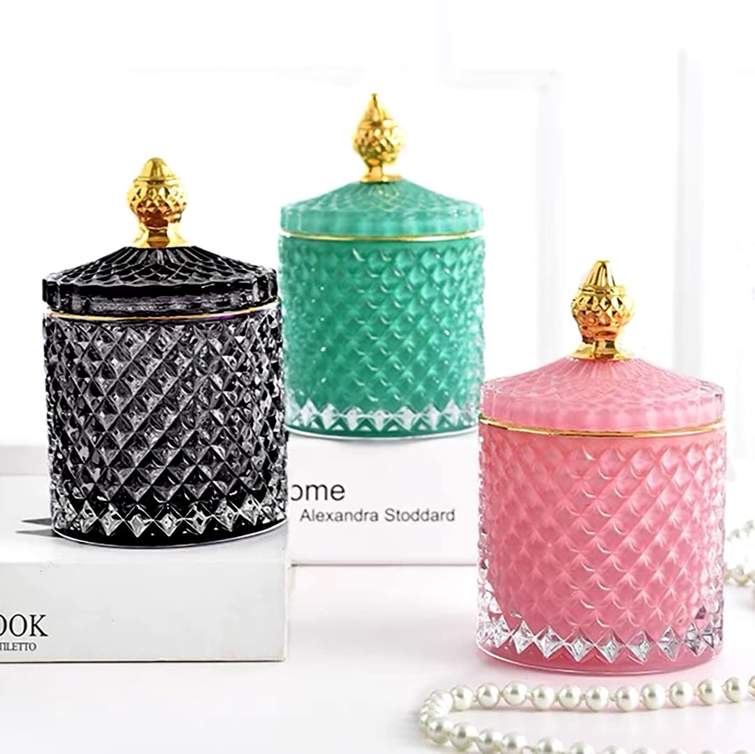 Glass Decor Jar with Lid - Airtight Candy Jar, Candle Holder, Jewelry Storage Box & Vanity Canister for Hairbands, Qtips (Mint Green) - Perfect for Home Decor, Kitchen Storage & Bathroom Organization