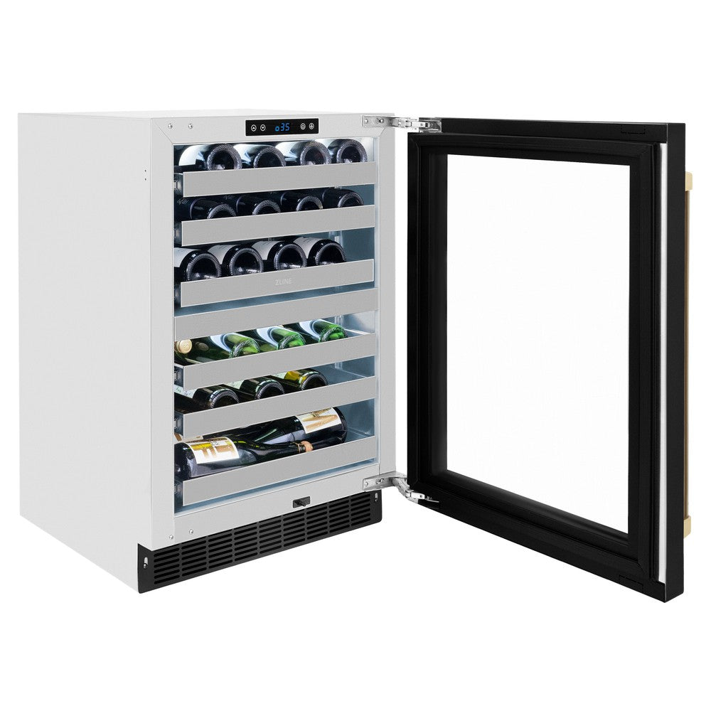 ZLINE Autograph Edition 24 Inch Touchstone Dual Zone 44 Bottle Wine Cooler - Black Stainless Steel Glass Door & Champagne Bronze Handle - Perfect for Home Bars, Wine Cellars, and Entertaining (RWDOZ BS 24 CB)