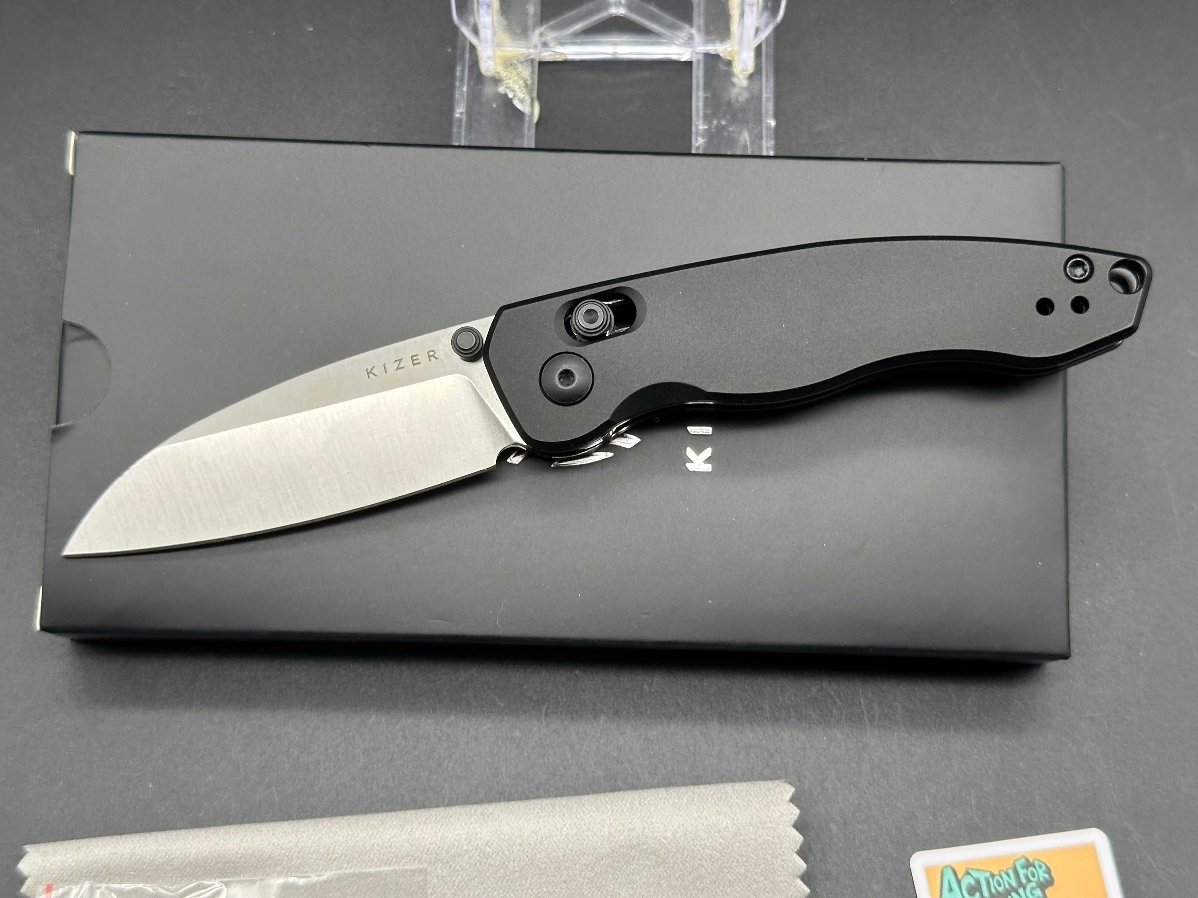 KIZER EXIST Folding Pocket Knife with CLUTCH LOCK - Black Aluminum Handle & 154CM Stainless Steel Blade - EDC, Outdoor, Camping, Survival Gear