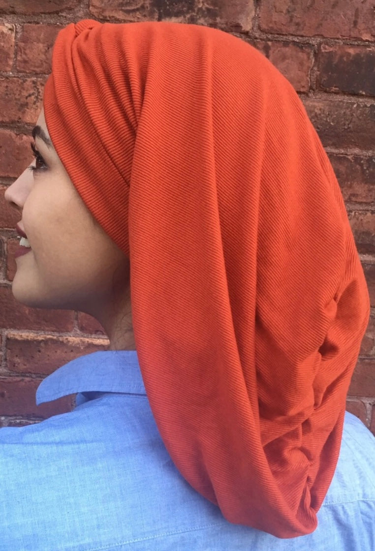 Orange Turban Snood - Breathable Workout Hijab for All Hair Lengths | USA Made | Perfect for Yoga, Gym & Active Lifestyle