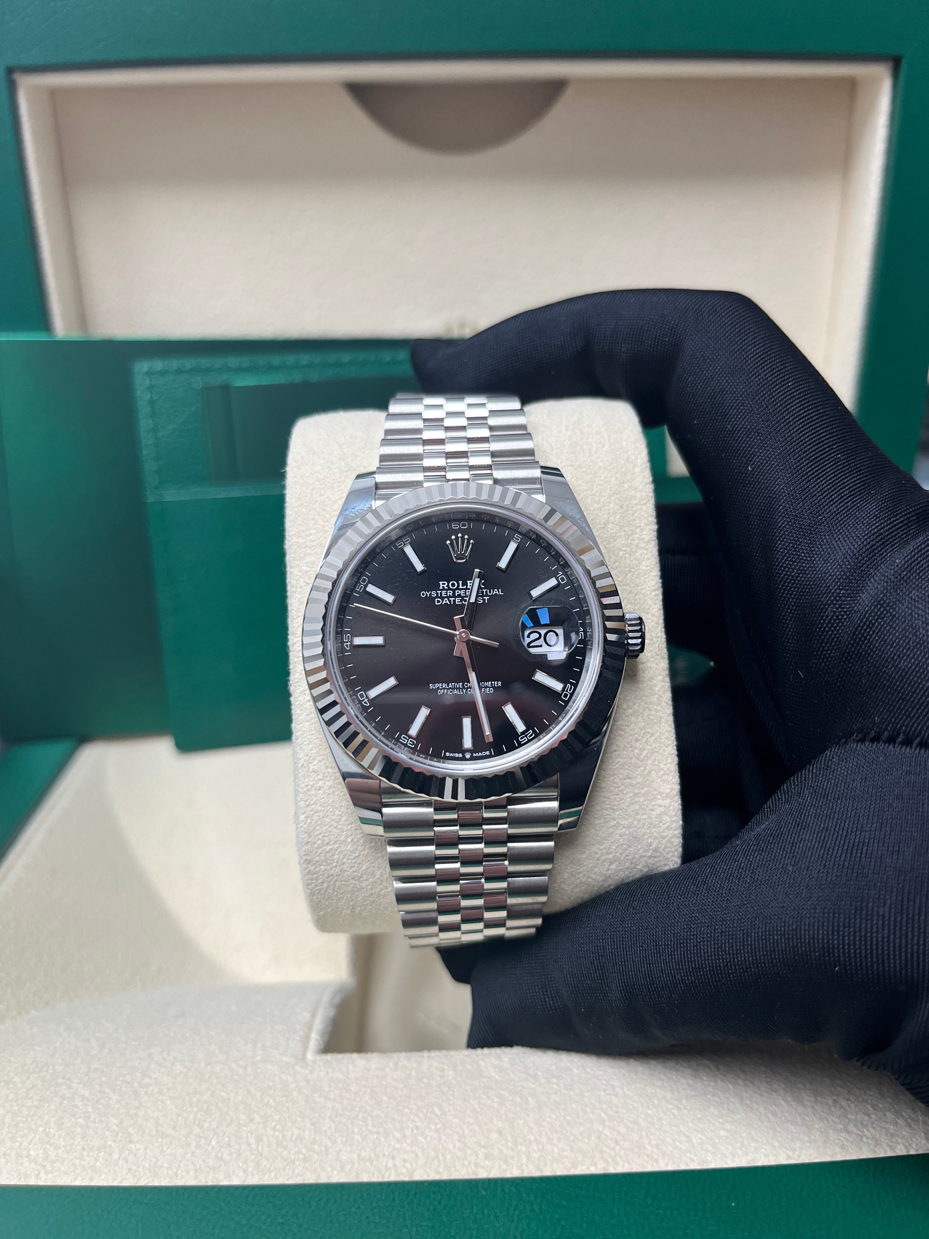 Rolex Datejust 41 Men's Watch - Stainless Steel & White Gold, Black Index Dial, Fluted Bezel, Jubilee Bracelet (Ref# 126334) | Luxury Dress Watch for Business & Formal Occasions
