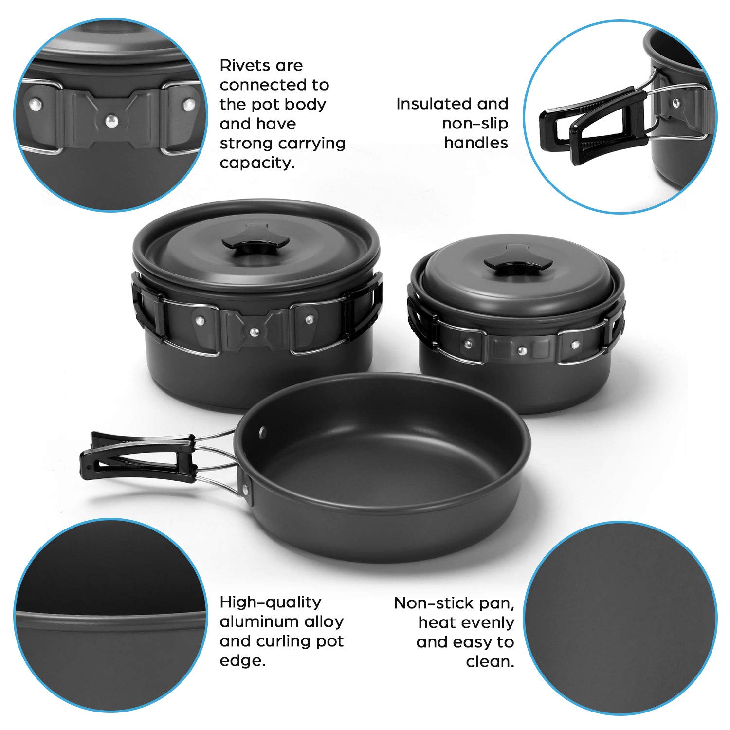 Odoland 16-Piece Camping Cookware Set with Folding Stove - Non-Stick Lightweight Pots, Pans, Stainless Steel Cups, Plates, Forks & Spoons - Perfect for Camping, Backpacking, Hiking & Outdoor Cooking Adventures