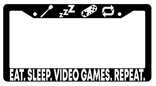 Eat Sleep Video Games Repeat Black Plastic License Plate Frame DG - Perfect for Gamers & Car Enthusiasts