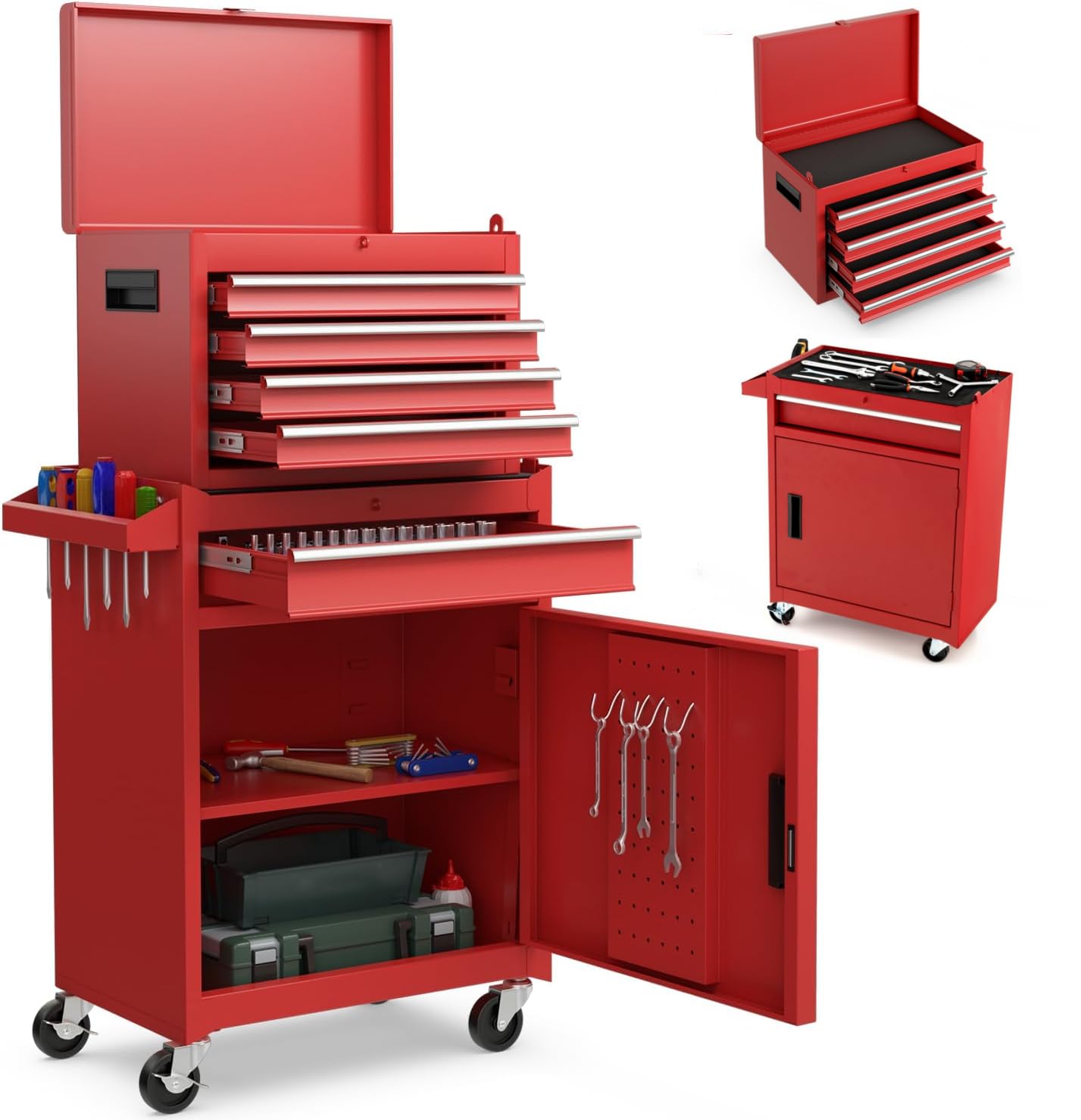 ERGOMASTER Heavy Duty 5-Drawer Rolling Tool Chest with Lockable Cabinet - Durable Garage & Workshop Tool Storage Organizer for Mechanics, DIY Enthusiasts, and Professional Technicians