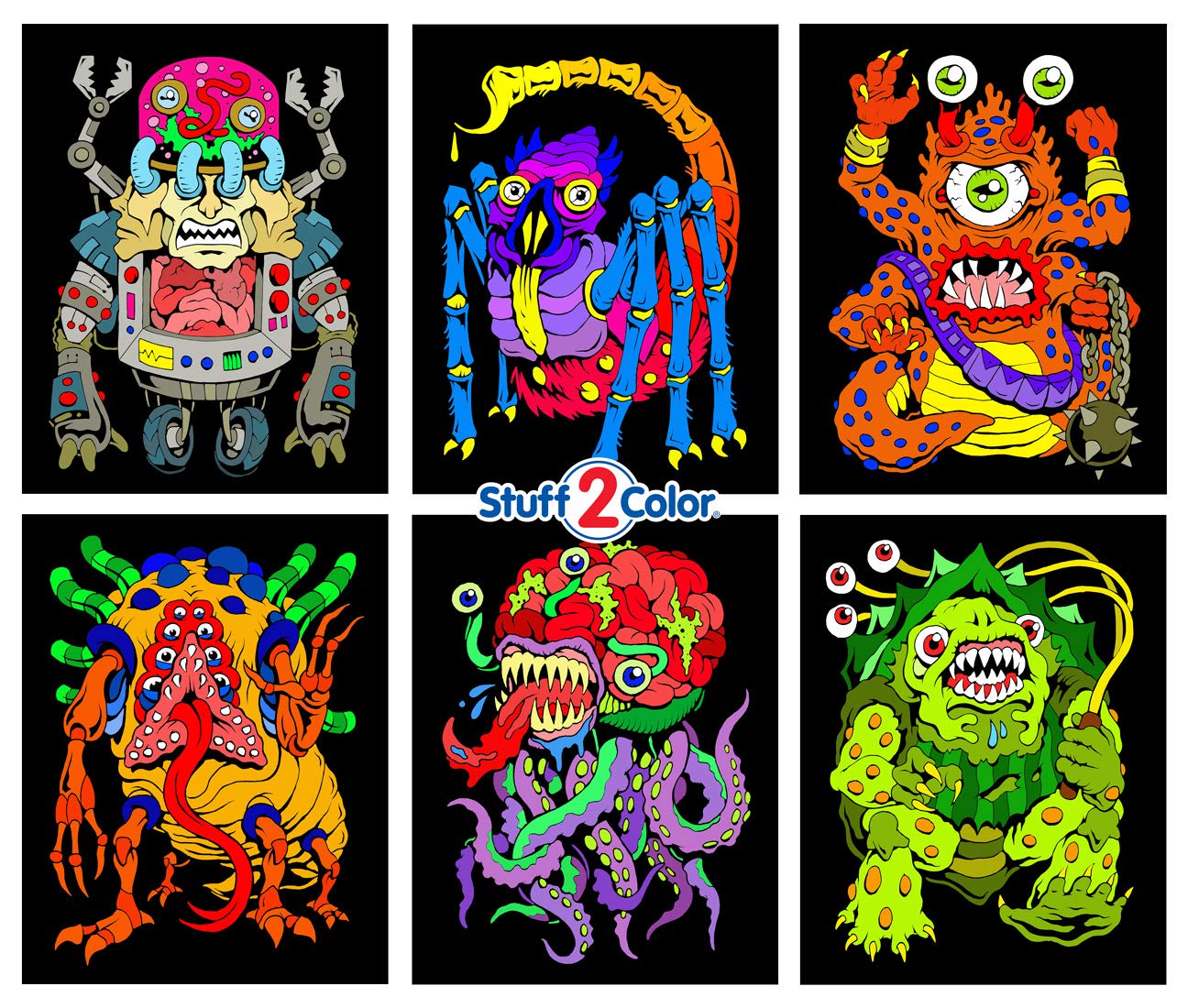 Stuff2Color Monsters - 6 Pack Fuzzy Velvet Coloring Posters for Kids & Adults - Unfinished DIY Art Craft Kit - Perfect for Birthday Parties, Classroom Activities & Family Bonding Time