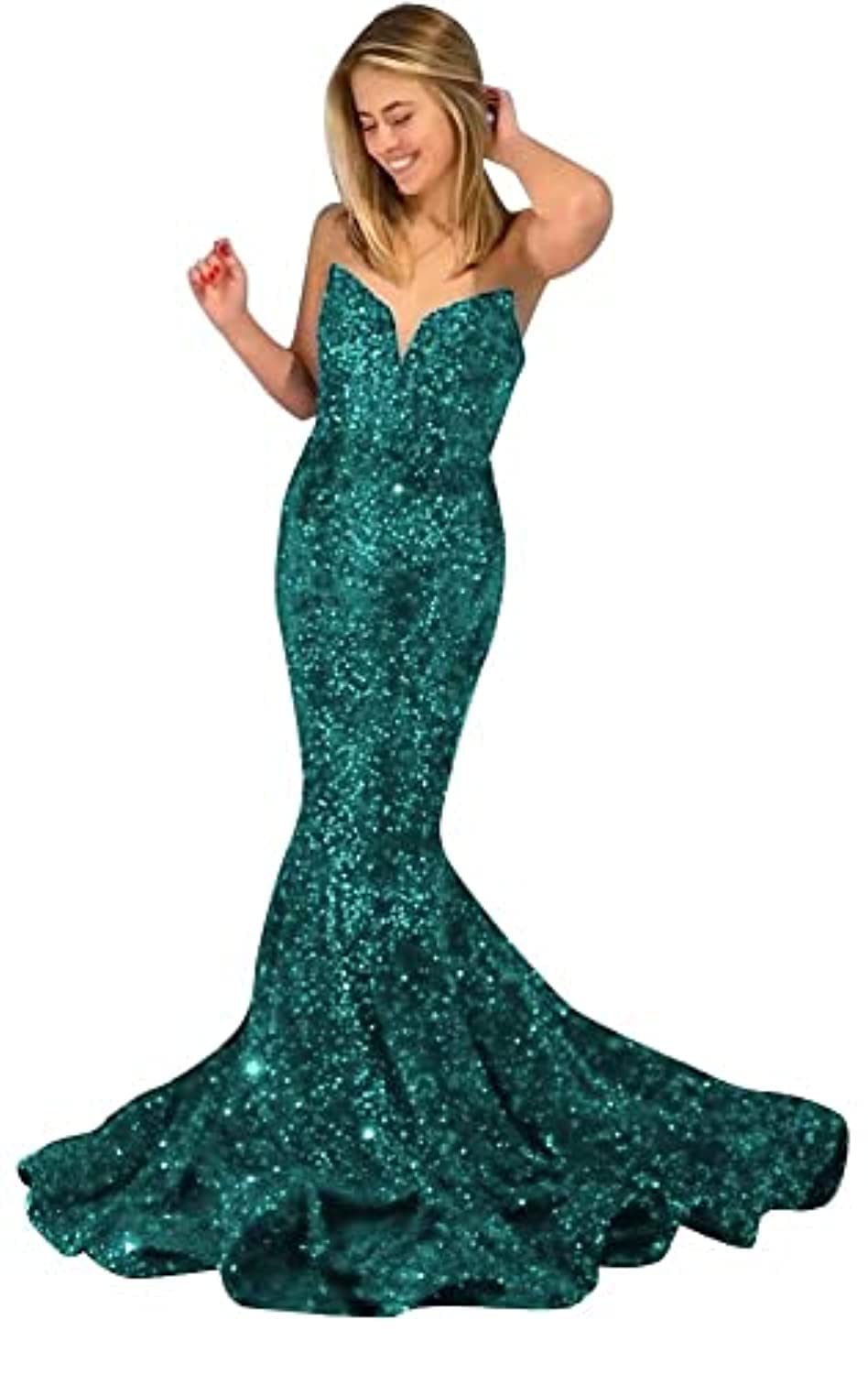 Sparkling Meicuhap Women's Sequin Prom Dresses - Strapless Mermaid Evening Gown for Formal Events, Homecoming, Pageants & Special Occasions