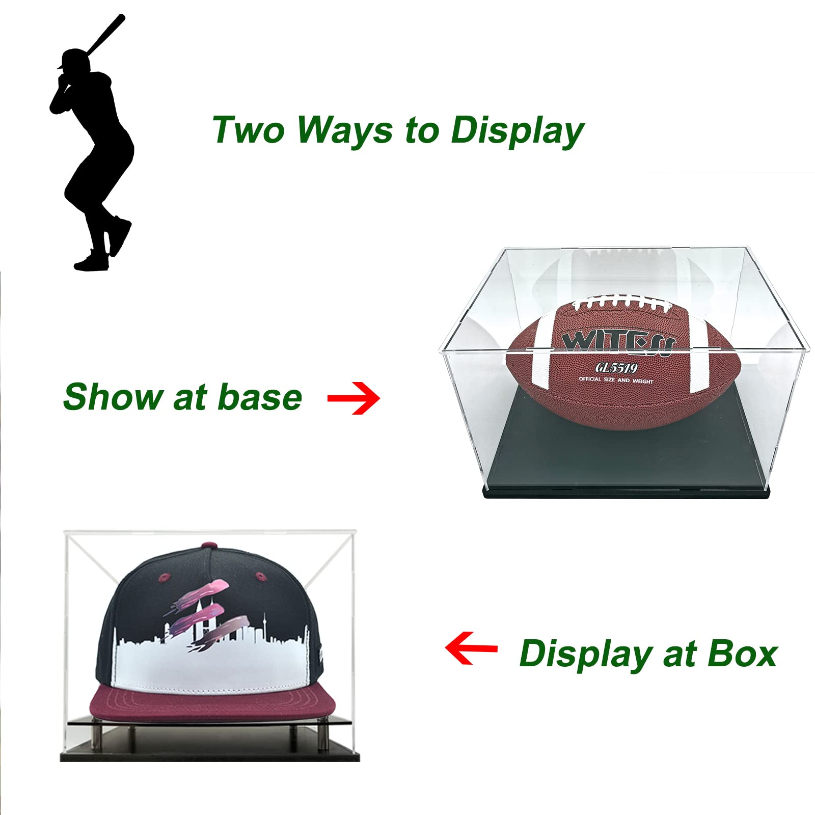 Acrylic Baseball Cap Display Case with Metal Base - Clear Hat Holder Stand for Baseball, Football, Snapback Caps & Mini Helmets - Perfect for Collectors, Retail Stores & Home Decor