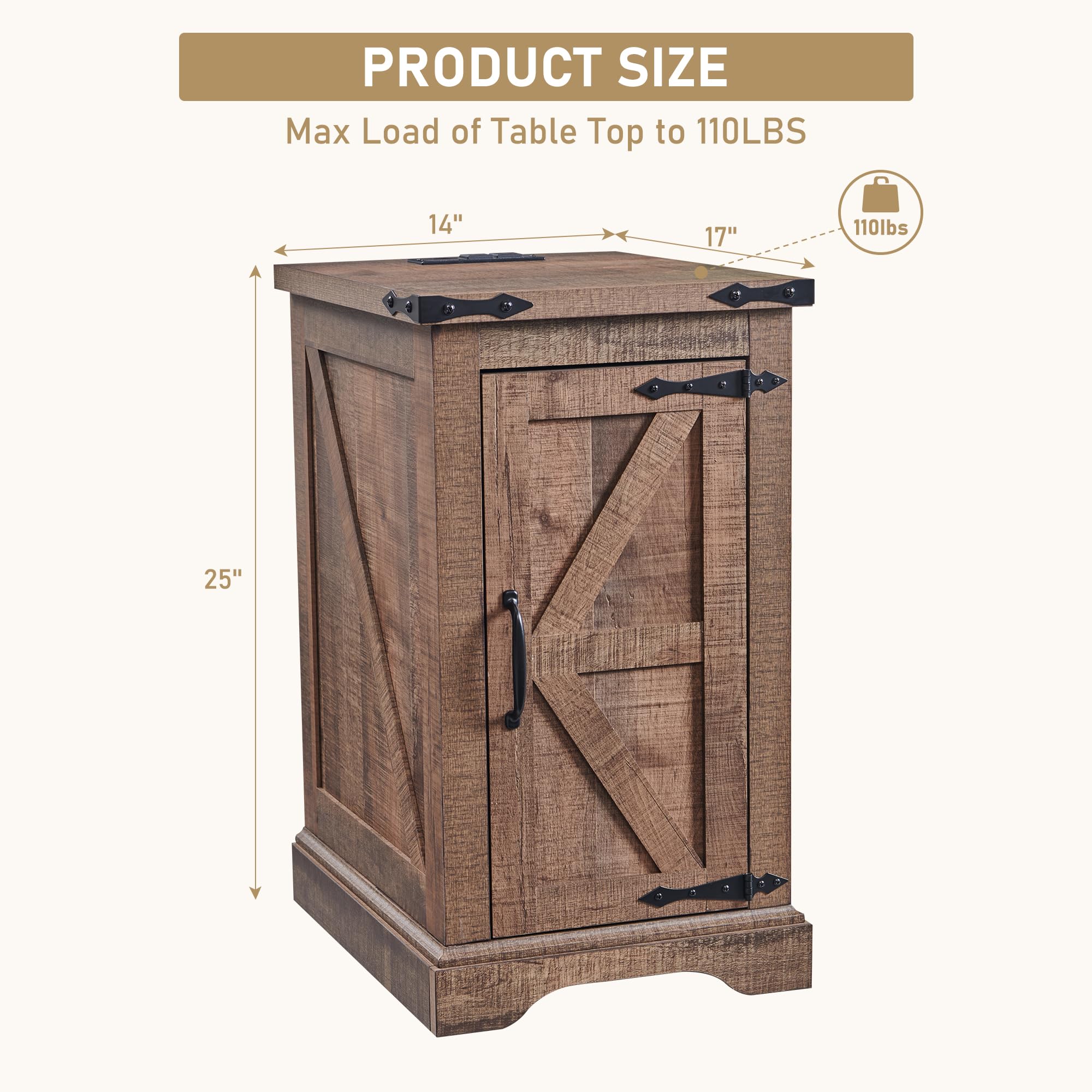 Rustic Farmhouse Nightstand with USB Charging Station - 17