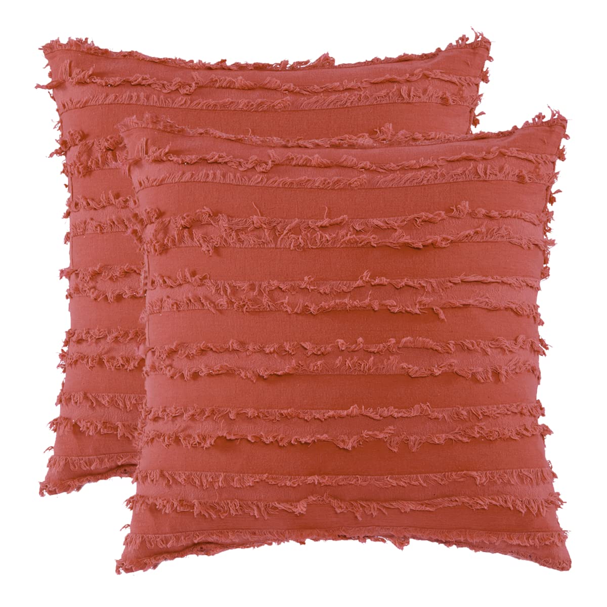 GIGIZAZA 24x24 Decorative Throw Pillow Covers - Coral Red Square Boho Cotton Cushion Covers for Sofa, Couch & Bed - Perfect for Living Room, Bedroom Decor