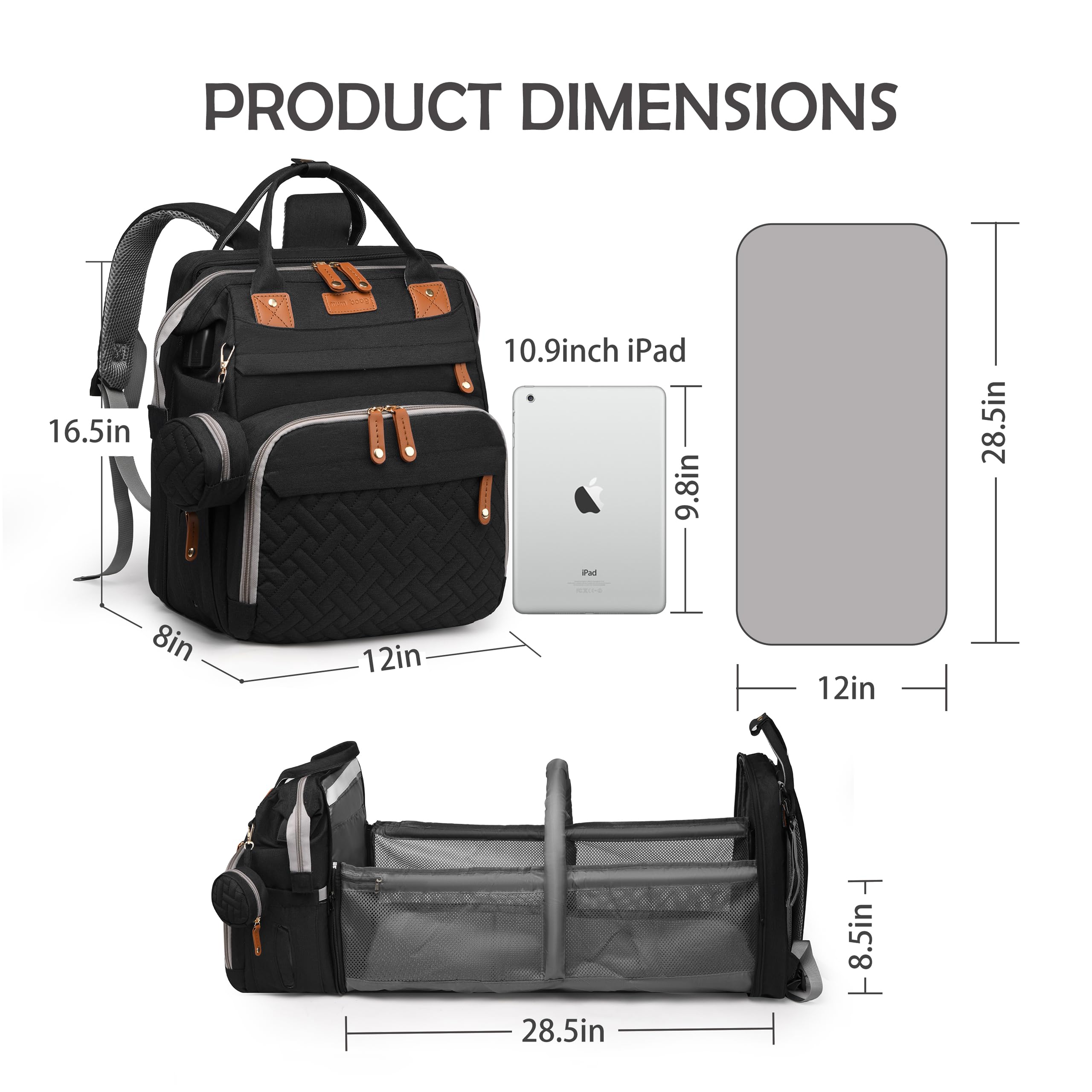 Waterproof Diaper Bag with Changing Station - Large Capacity Multifunctional Baby Travel Backpack for Moms & Dads - Unisex Black Baby Essentials Tote for Newborns | Perfect for Daycare, Travel & Family Outings