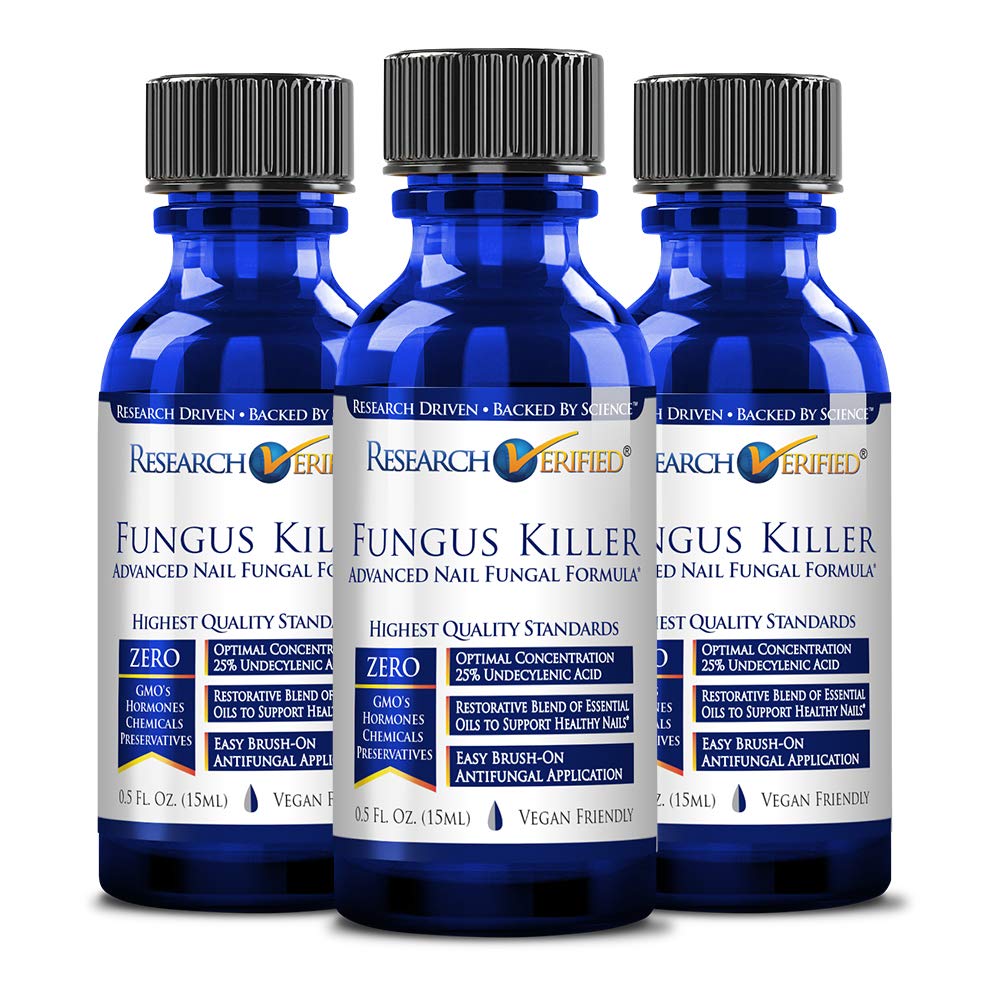 Research Verified Nail Fungus Killer - #1 Natural Nail Fungus Treatment with Undecylenic Acid - Best Solution for Toenail & Foot Fungus - 3 Bottles (3 Month Supply) - Perfect for Athletes, Swimmers & Active Lifestyles