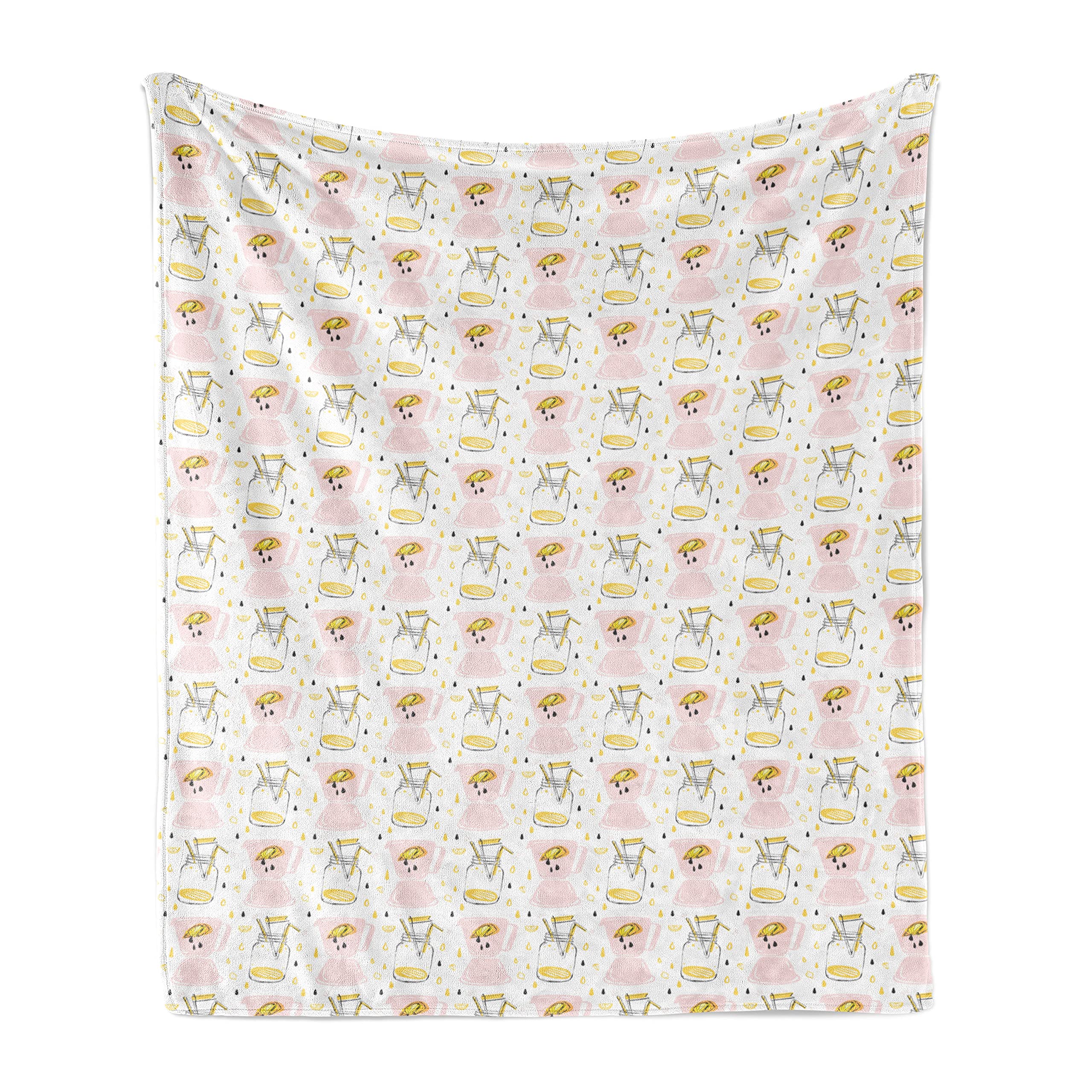 Ambesonne Summer Throw Blanket - Abstract Lemonade Design with Hand-Drawn Lemon Slices & Juice Drops | Soft Flannel Fleece Accent Blanket for Couch, Bed, Sofa | 50x60 Inch Multicolor Cozy Blanket for Adults - Perfect for Picnics, Beach Outings & Home Decor