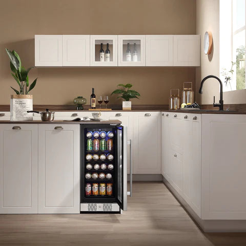 Empava 15 Inch 84 Can Beverage Refrigerator with Adjustable Shelves - Compact Mini Fridge for Beer, Wine & Soda (Model BR01S) - Perfect for Home Bar, Office, Dorm & Man Cave