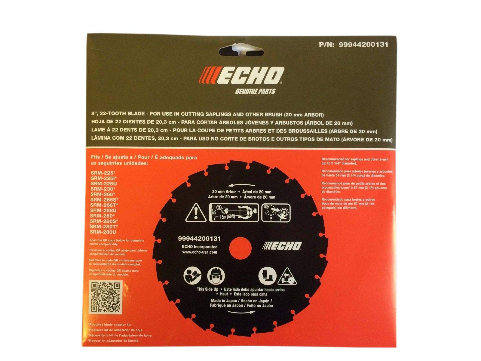 OEM Echo 99944200130 Brushcutter Trimmer Replacement Steel Blade - 8 Inch 22 Tooth 20MM Compatible with SRM-210, 225, 230, 260, 265, 280, 311, 340, 400, 410 - Perfect for Lawn Maintenance, Landscaping & Yard Work