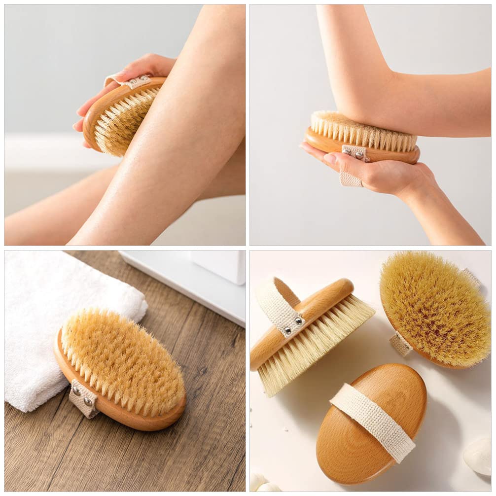 EXCLUZO Exfoliating Body Scrubber & Dry Brush for Smooth Skin - Natural Bristle Body Brush for Shower & Dry Brushing - Perfect for Cellulite Reduction & Detox (Small Size) - Ideal for Pre-Shower Exfoliation & Spa Day Self-Care
