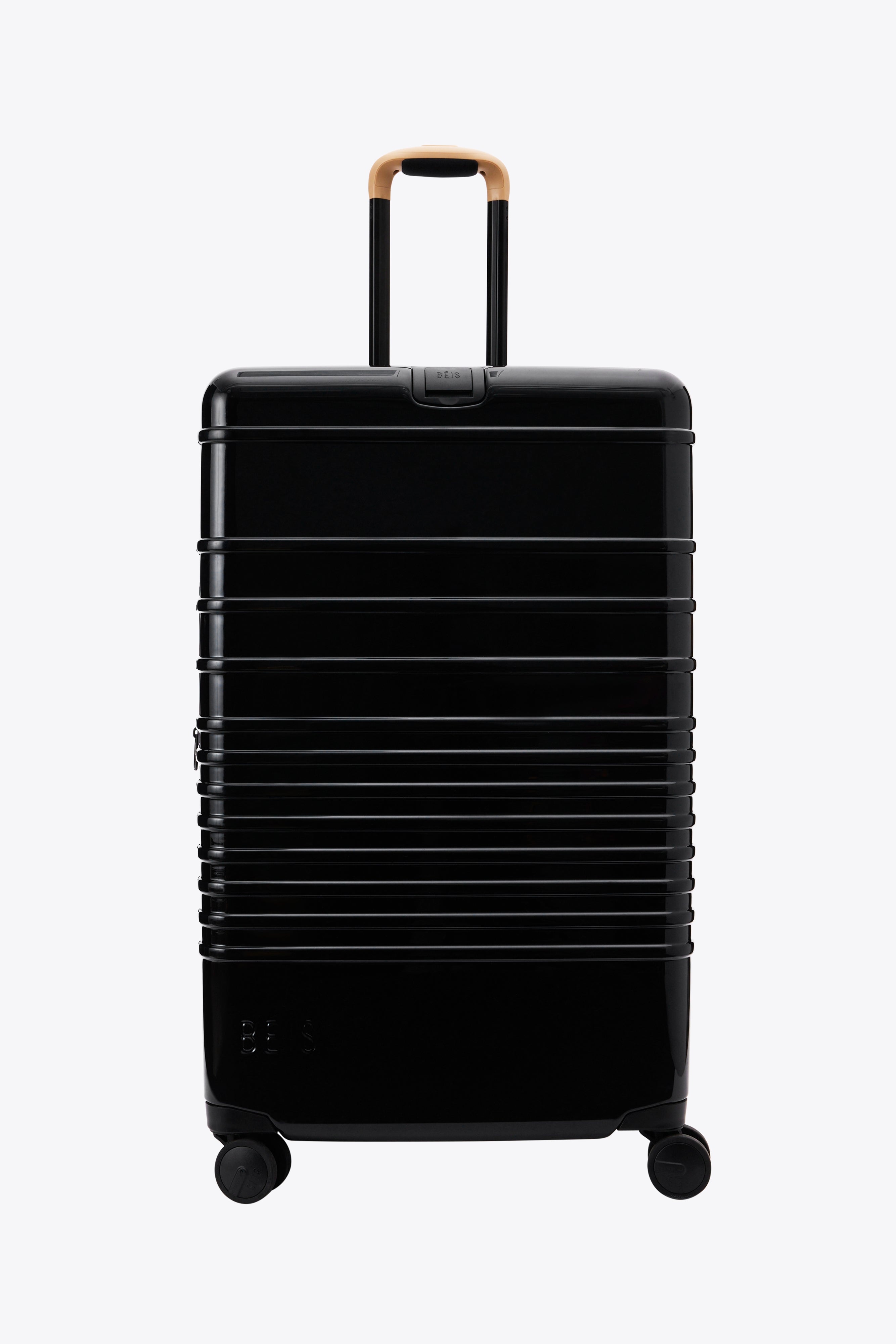 Large Check-In Roller Luggage - Glossy Black Hardshell Suitcase with Spinner Wheels for Travel, Business Trips & Vacations