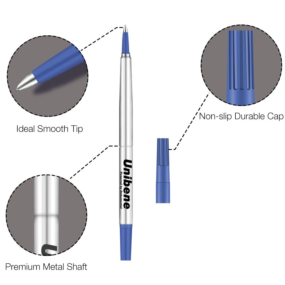 Unibene 6-Pack Parker Compatible Rollerball Refills - 0.7mm Medium Point Blue Ink, Smooth Writing German Gel Ink Pen Refills for IM Sonnet Urban Pens | Ideal for Office, School & Daily Note-Taking
