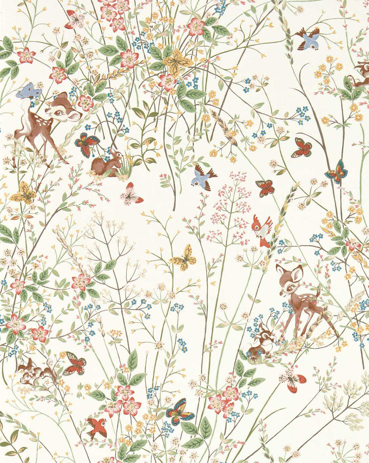 Disney x Sanderson Bambi Floral Wallpaper - Vintage Forest Animal Peel and Stick Wallpaper for Nursery, Kids Room, Bedroom Decor - Easy to Install Removable Wallpaper for Home Decor