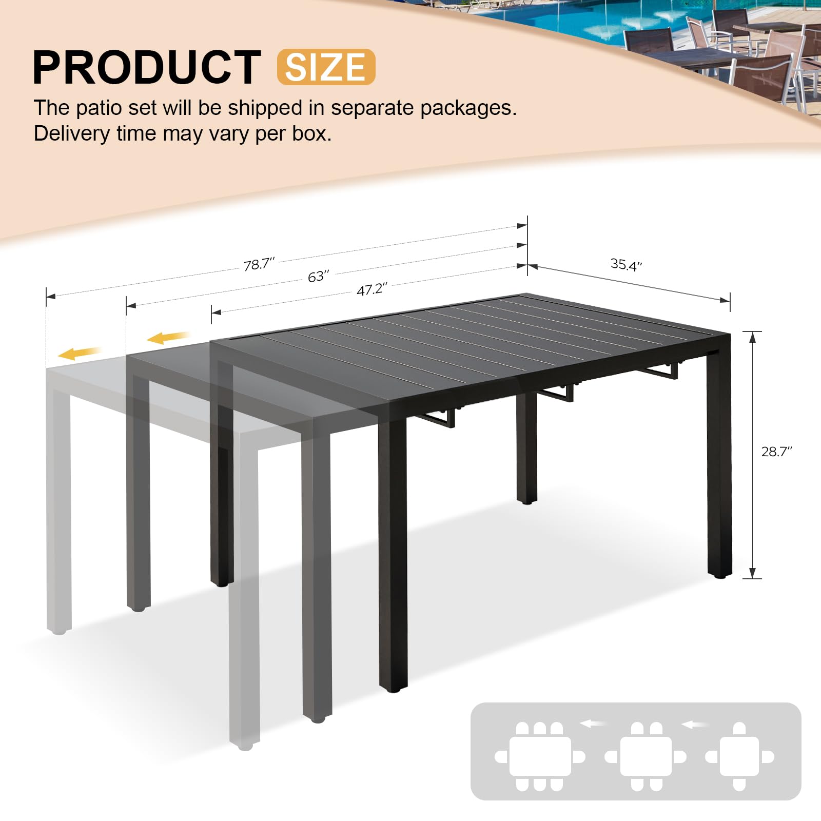 VICLLAX Expandable Metal Outdoor Dining Table for 4/6/8 People - Black Rectangular Patio Table for Garden, Backyard, Lawn & Bistro - Perfect for Family Gatherings & Outdoor Entertaining