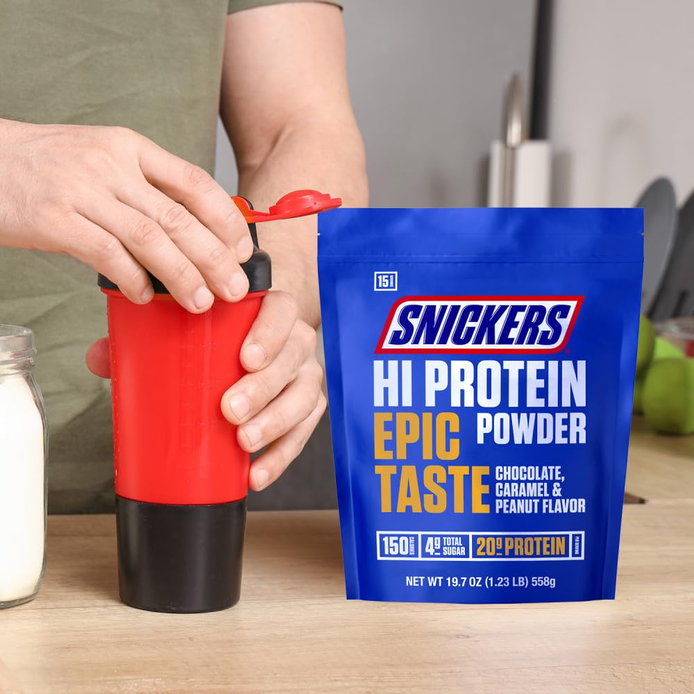Snickers Chocolate Caramel Peanut Protein Powder - 19.7oz (560g) High Protein Shake Mix for Muscle Recovery, Weight Gain & Post-Workout | Great for Smoothies, Baking & Healthy Snacks