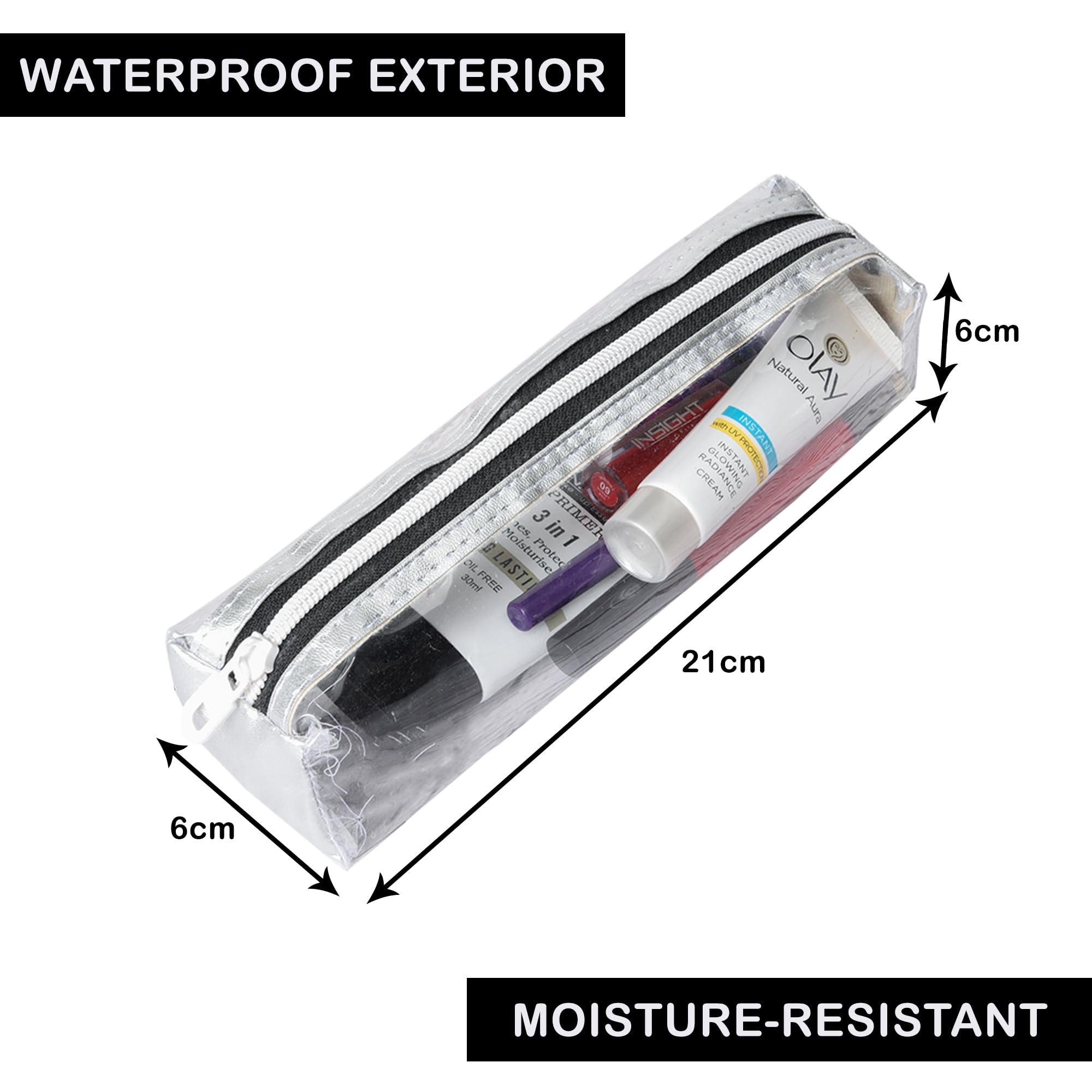 Kuber Industries 3-Pack Clear Travel Storage Pouches | Lightweight Transparent Organizer for Stationery, Makeup & Essentials | Multi-Purpose Waterproof Pouch for Travel, Office, Gym & Daily Use | Silver
