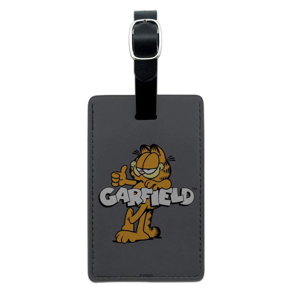 Garfield Themed Rectangle Leather Luggage Tag with Logo - Durable Suitcase ID Card Holder for Carry-On Bags | Perfect for Travel, Business Trips & Gift Giving