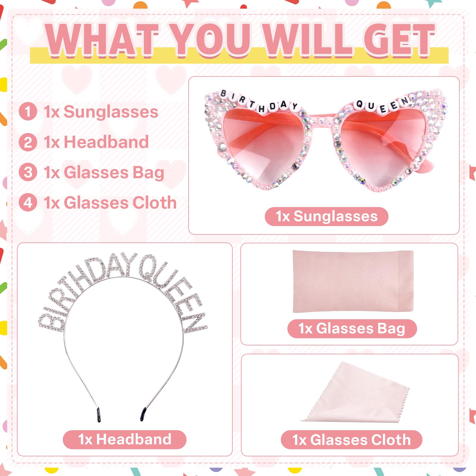 Birthday Queen Sunglasses with Crown - Women's & Girls' Birthday Glasses Headband Tiara Set - Fun Party Accessories & Decorations for Bachelorette, Bridal Showers & Birthday Celebrations