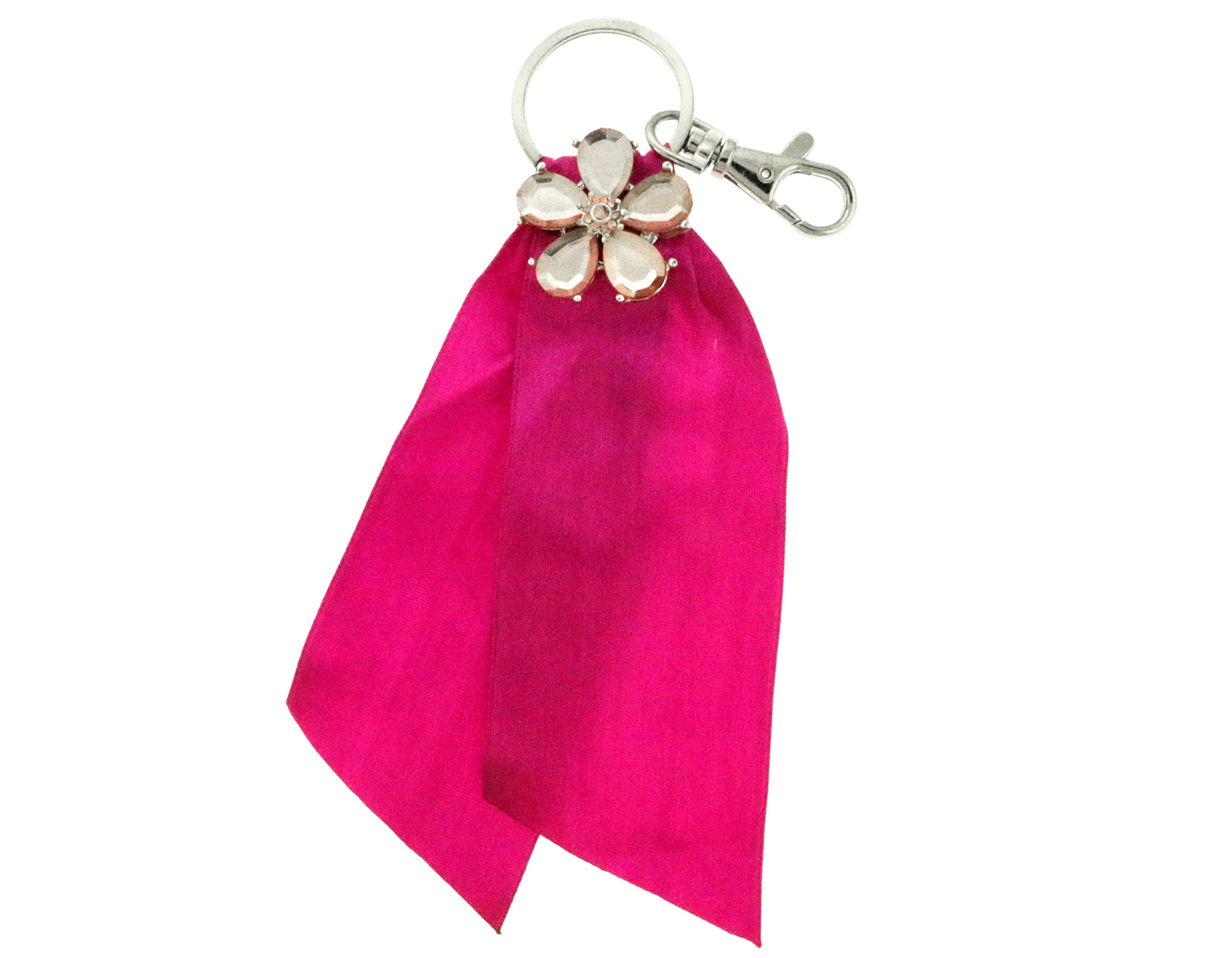 Pink Ribbon Keychain with Flower Accent - Cute Floral Charm for Keys, Bags & Gifts (KEKC4393) | Perfect for Breast Cancer Awareness, Everyday Use & Party Favors