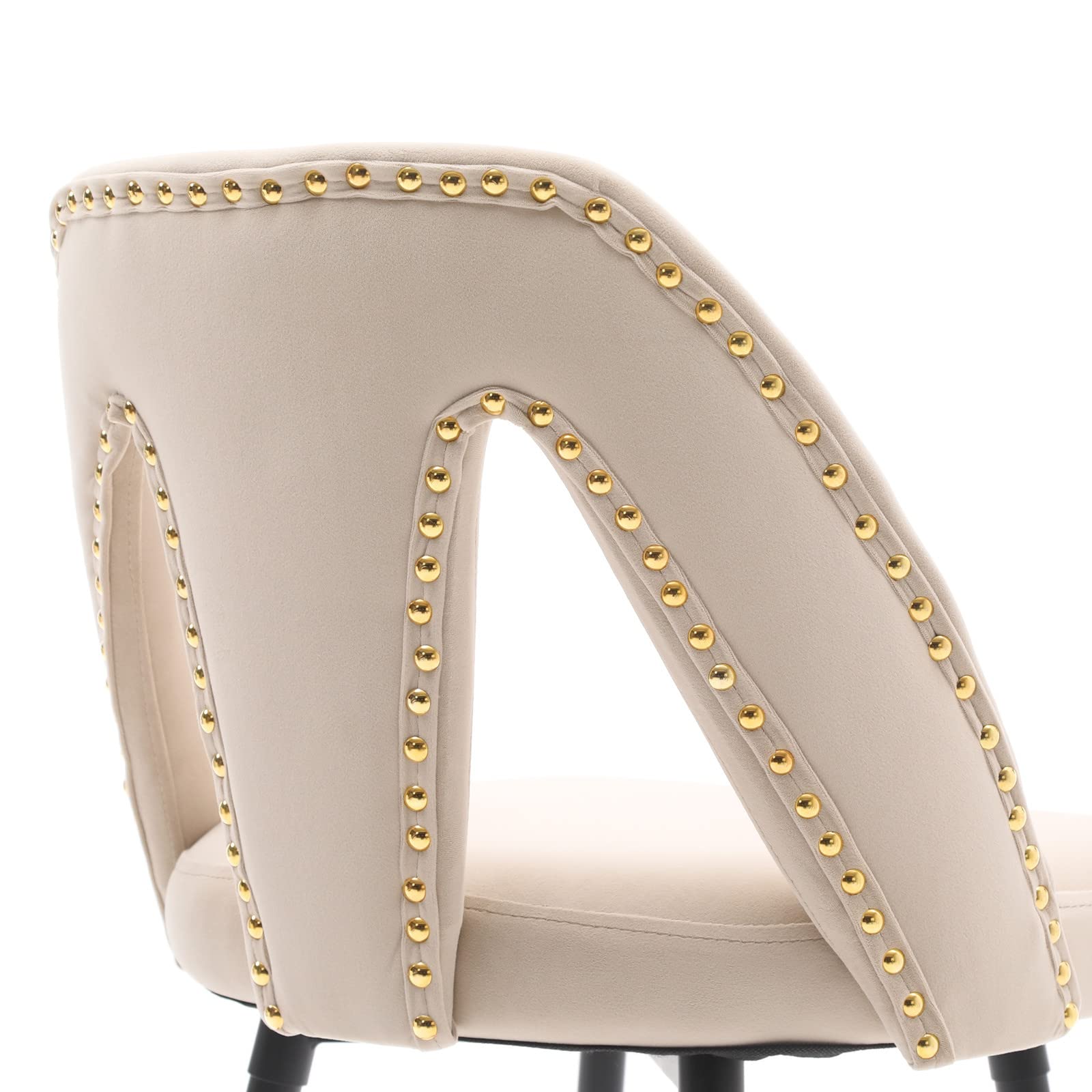 Premium Velvet Bar Stools Set of 2 - Modern Upholstered Counter Height Stools with Footrest, Nailhead Trim & Gold-Tipped Black Metal Legs - Perfect for Kitchen Island, Home Bar & Breakfast Nook (Beige)