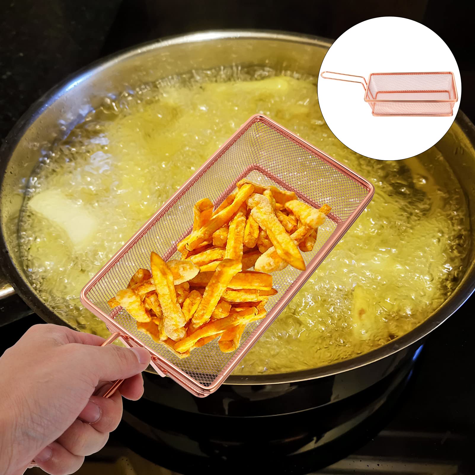 Stainless Steel Deep Fryer Basket - 3-Pack Kitchen Tools for Frying, Straining & Food Presentation | Perfect for French Fries, Chicken Wings & Vegetables | Durable Mesh Fry Basket for Home & Restaurant Use