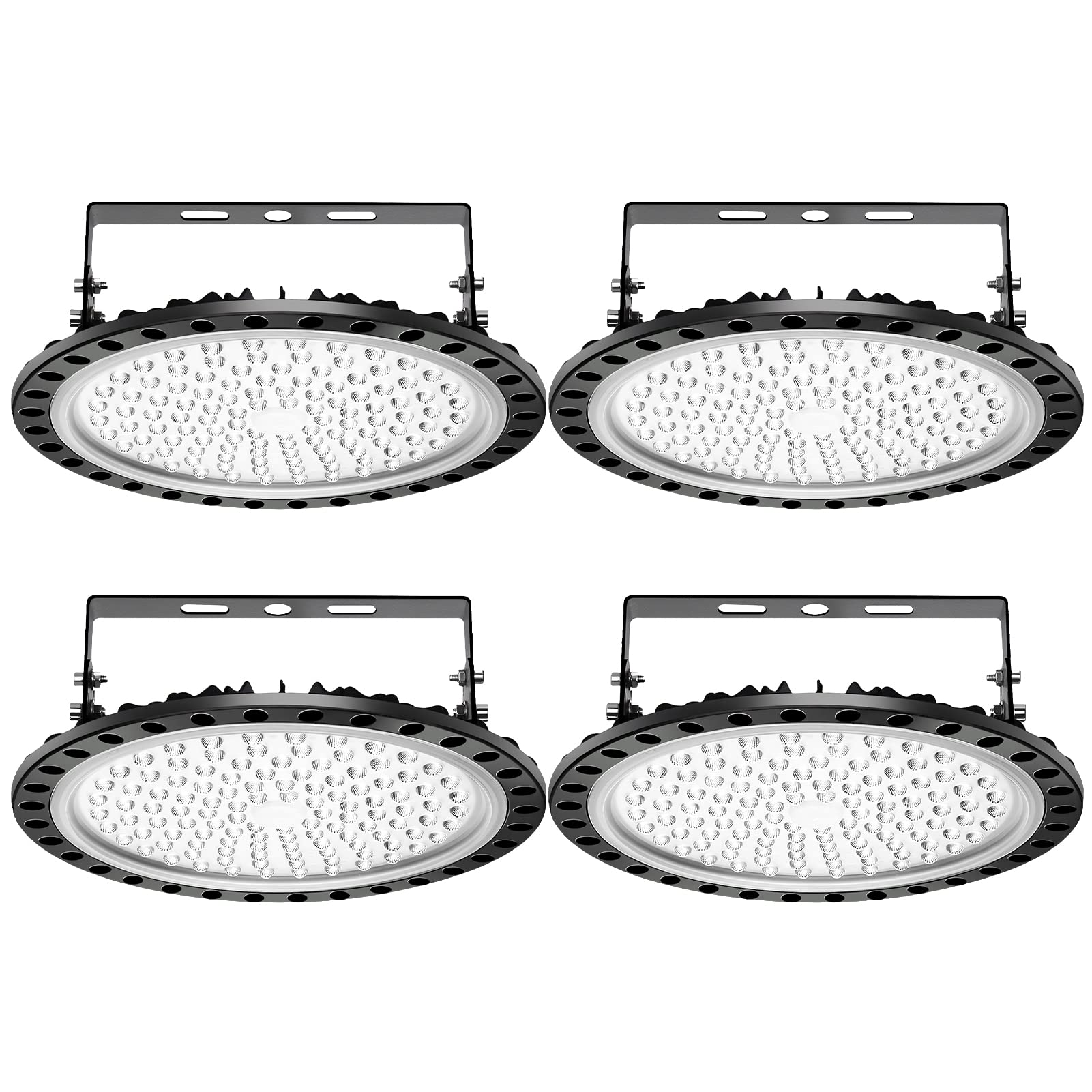 Ankishi UFO LED High Bay Light 4 Pack - 500W 50000LM Waterproof Commercial Lighting with Brackets, 6500K Daylight White - Warehouse, Workshop, Factory, Gym - 2000W HID/HPS Equivalent - Energy Saving & Durable Industrial Lights for Indoor/Outdoor Use