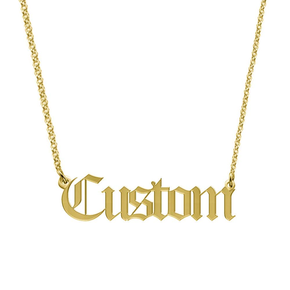 Qermolas Personalized Old English Nameplate Necklace for Women - 18 Inch Gold Plated Name Necklace - Perfect Gift for Birthday, Anniversary & Mother's Day