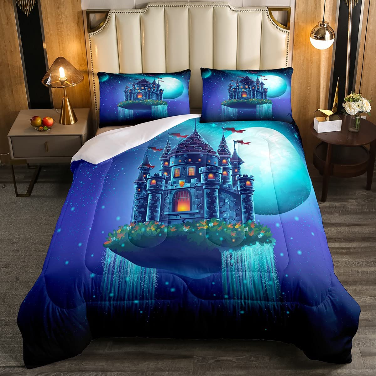 Galaxy Themed Comforter Set for Kids - Outer Space Bedding with Castle & Moonlight Design, Microfiber Duvet Cover Set for Boys & Girls (Full Size) - Perfect for Halloween Decor, Bedroom Makeover & Space-Themed Rooms