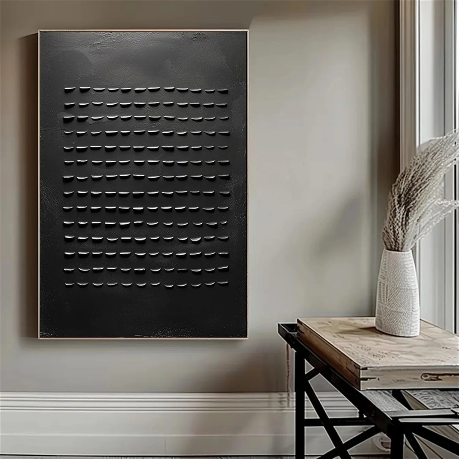 Black Minimalist Textured Painting Canvas - Premium Abstract Wall Art for Modern Home & Office Decor | Perfect for Living Room, Bedroom, or Gallery Display #MZ094
