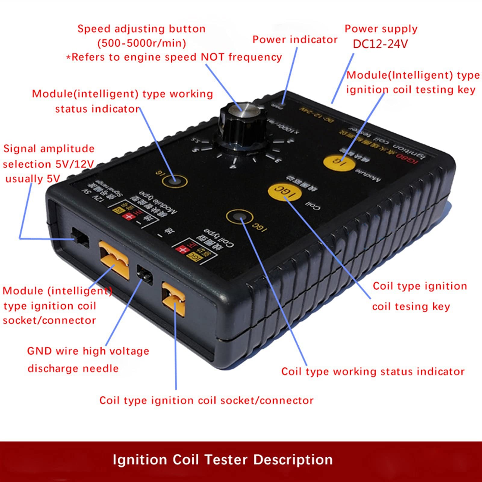 IG80 Ignition Coil Tester for Cars - 12V & 24V Gasoline, Diesel & Natural Gas Vehicles - Automotive Diagnostic Tool for Engine Performance Testing (Perfect for Mechanics & DIY Car Repairs)