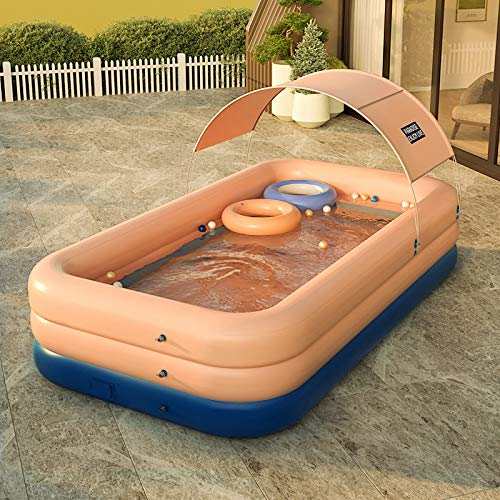 Inflatable Lounge Pool with Sunshade Canopy for Kids & Adults - Family Inflatable Swimming Pool with Shade Cover - Baby Bath Toy & Outdoor Summer Water Play - Perfect for Backyard, Garden, Beach & Pool Parties (Pink)