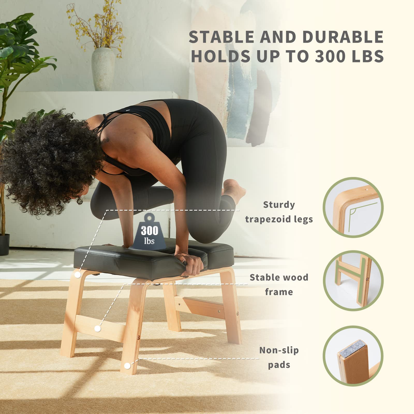 Premium Yoga Headstand Bench - Sturdy Wood & PU Pads Inversion Chair for Home & Gym - Relieve Stress, Improve Circulation & Build Strength (Multiple Colors) - Perfect for Yoga Studios, Home Workouts & Fitness Enthusiasts