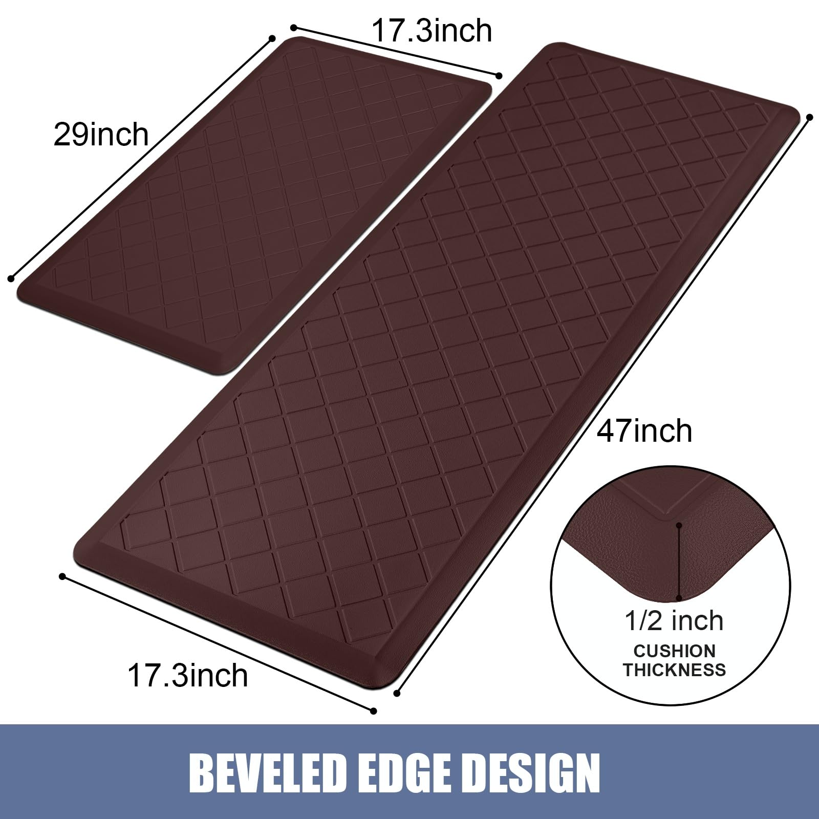 Premium Anti-Fatigue Kitchen Floor Mats (2-Pack) - Non-Slip Cushioned Rug for Standing Comfort in Home, Office, Sink & Laundry Areas - Heavy Duty Ergonomic Foam Mat - Brown