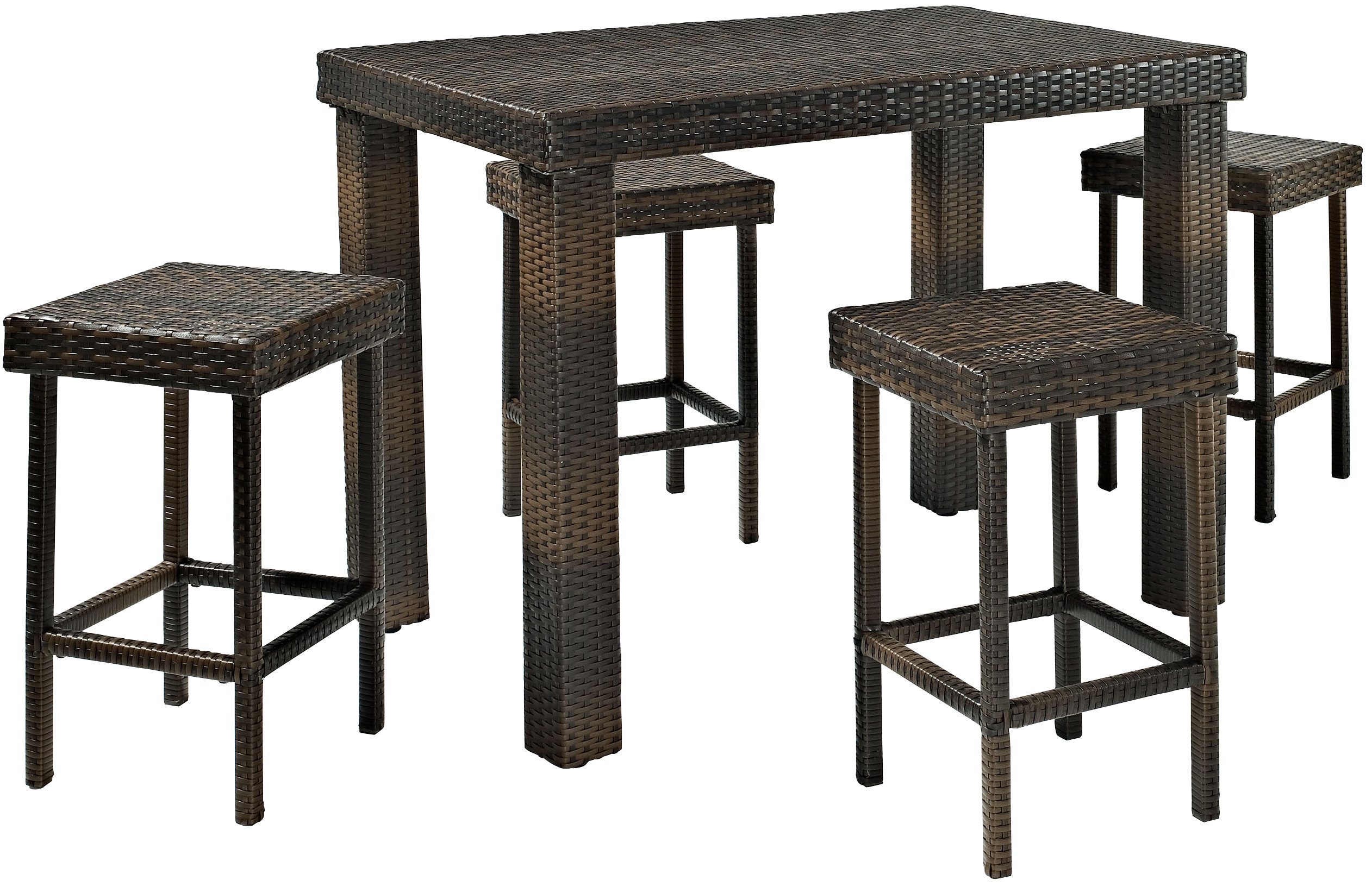 Crosley Furniture Palm Harbor 5-Piece Outdoor Dining Set for 4 - Counter Height Wicker Patio Table & Stools in Brown | Perfect for Backyard, Garden & Poolside Dining