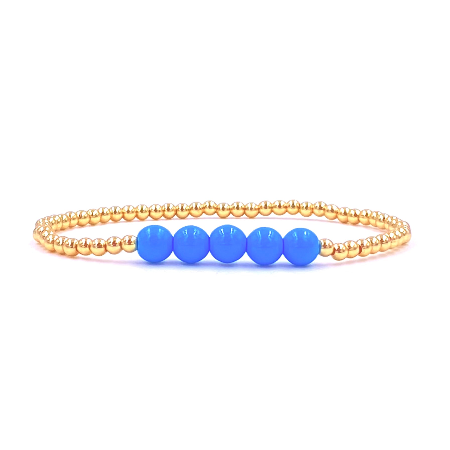 Ashley Gold Stainless Steel 3mm 5-Ball Beaded Stretch Bracelet with Gold Plating & Enamel Center - Elegant Jewelry for Women, Perfect for Parties, Weddings & Everyday Wear